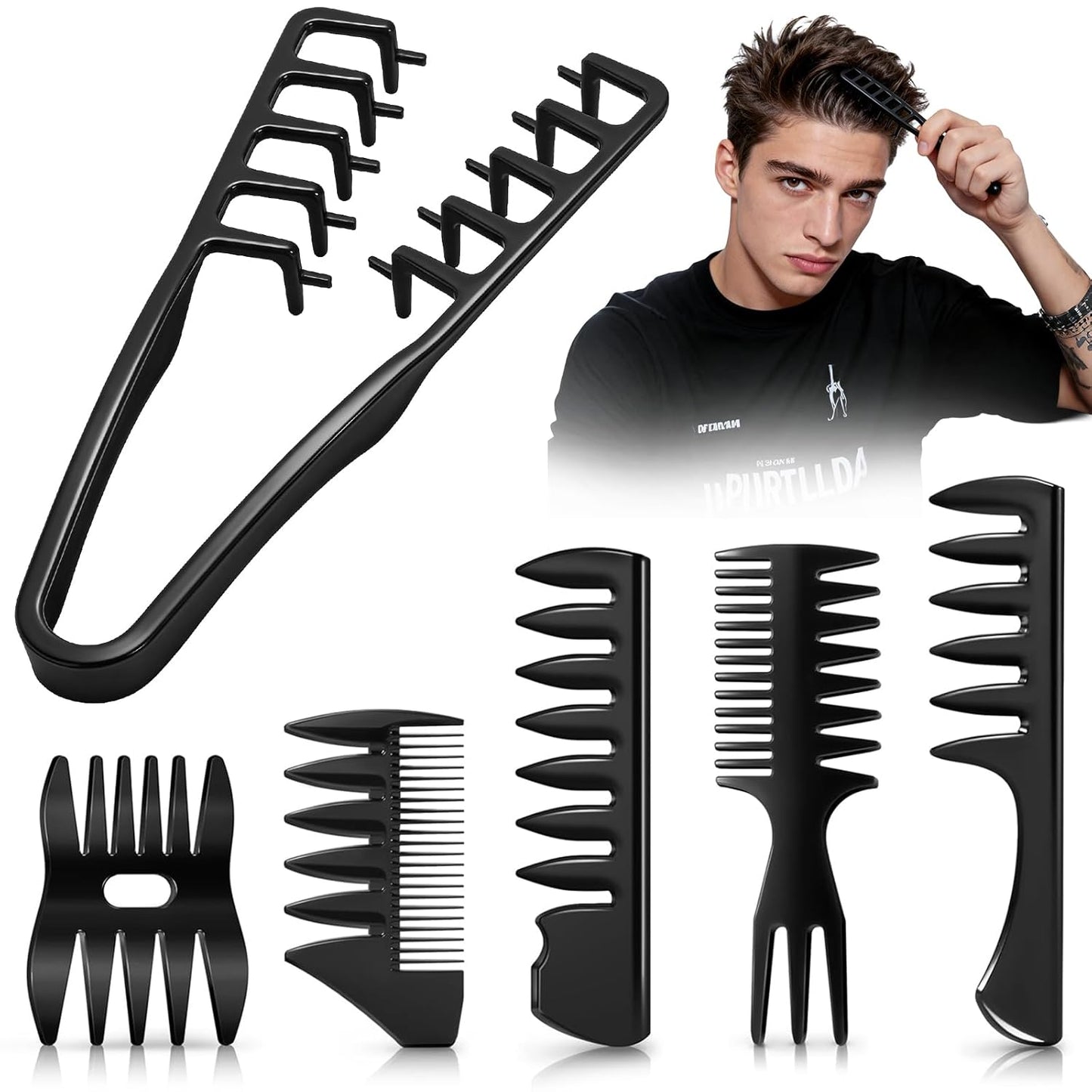 Wide Tooth Styling Combs Set - 6PCS Texturizing Hair Combs for Volume & Fringe | Durable ABS Plastic