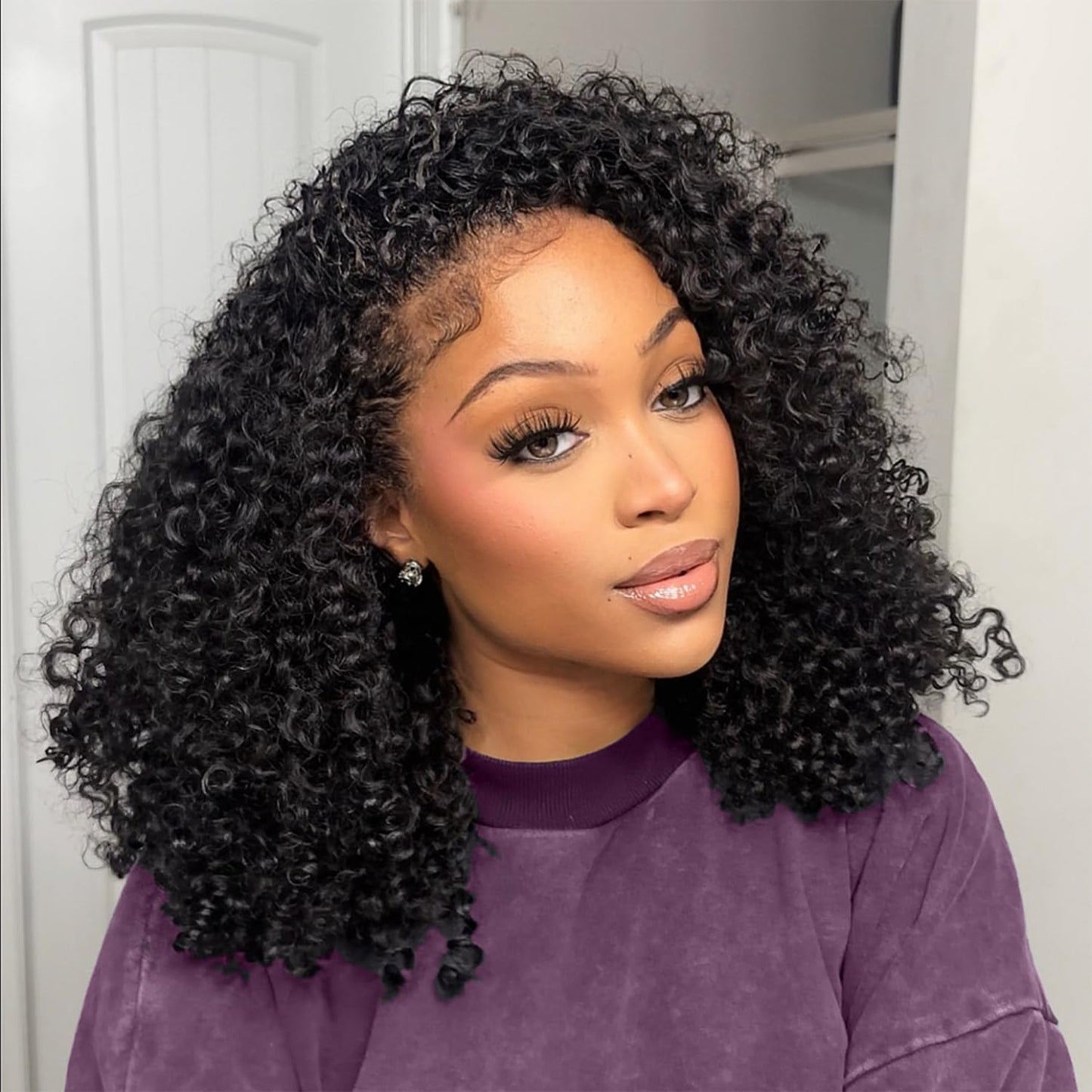 GARAXIS 250% Density Curly Half Wig - Human Hair Seamless Flip Over | 18 Inch Glueless Headband Wig for Easy Wear