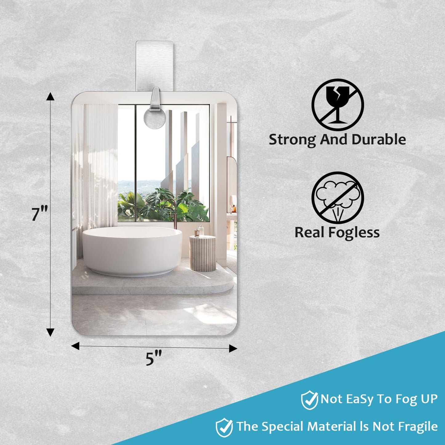 Shower Mirror Fogless for Shaving, No Fog Shaving Mirror, Anti-Fog Makeup Small Mirror Bathroom Accessories Travel Camping, Shatterproof Men's Woma Wall Hanging（Large 9.5inx7.5in）