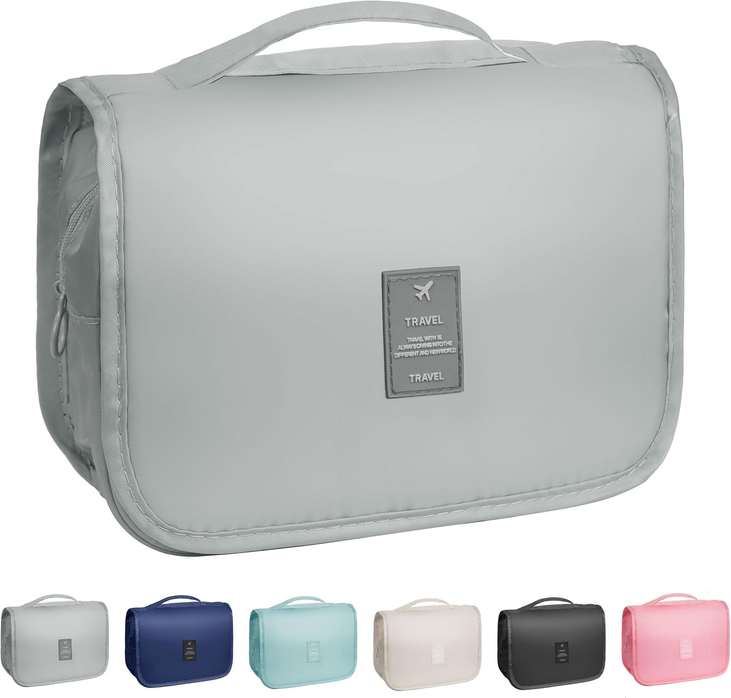 Toiletry Bag - Waterproof Hanging Travel Organizer for Men & Women | Small Cosmetic Makeup Bag (Grey)