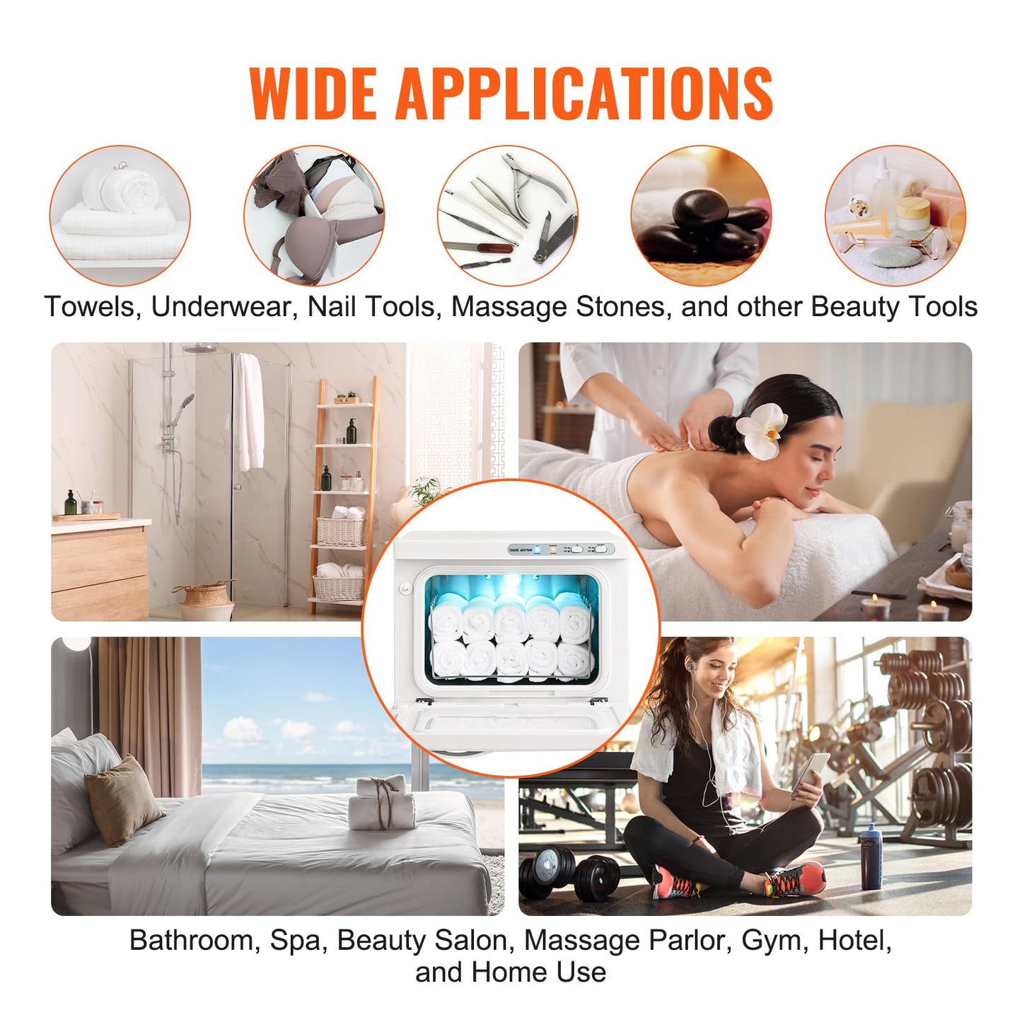 VEVOR Hot Towel Warmer, 8L Small Towel Warmer Cabinet with Clip & Stainless Steel Rack, Holds up 12 Towels, Portable All-Round Heating Cabinet for Spa, Barber, Manicures, Massage, Salon, White