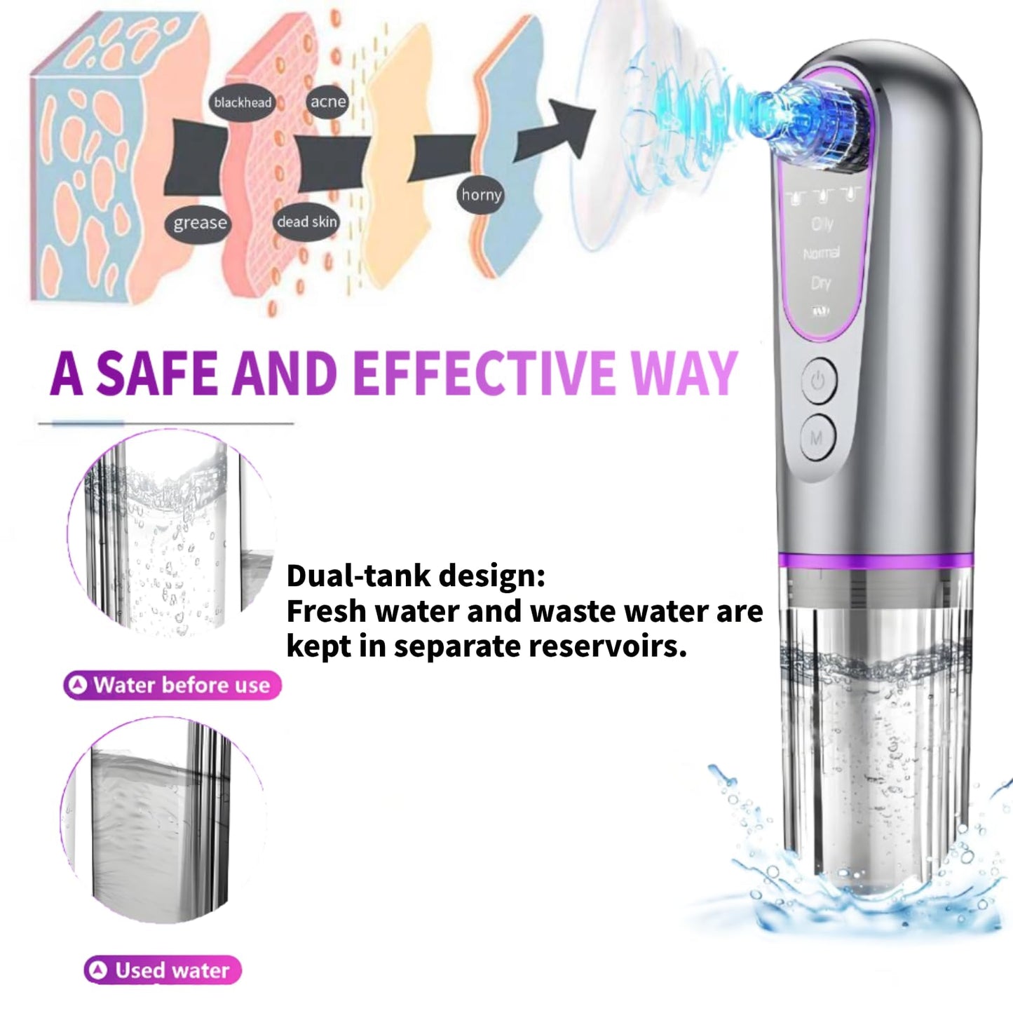 Blackhead Remover Suction Pore Vacuum Hydro Facials Hydrating Pore Cleaner Machine Pimple Extractor with USB Charging Cable Beauty Device