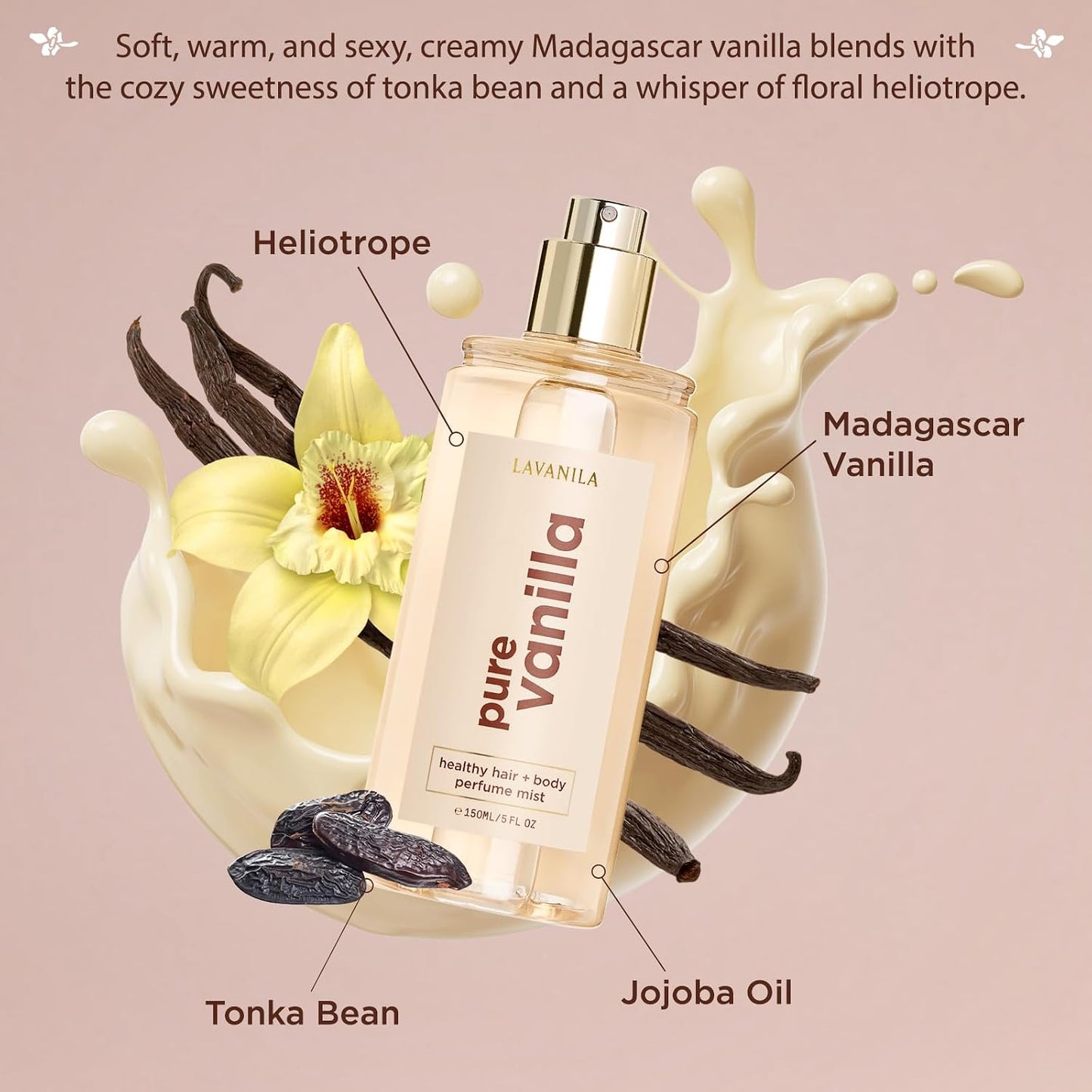 Lavanila Pure Vanilla Hair & Body Perfume Mist - Sweet Fragrance Spray with Jojoba Oil | 5 Fl Oz