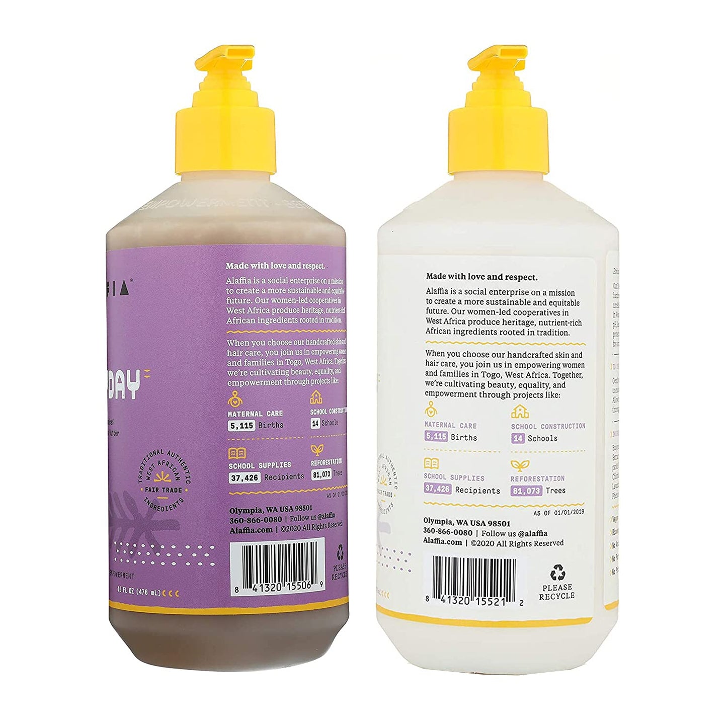 Alaffia Lavender Shampoo & Conditioner Set - Sulfate-Free with Shea Butter & Coconut Oil | 16 Oz Each