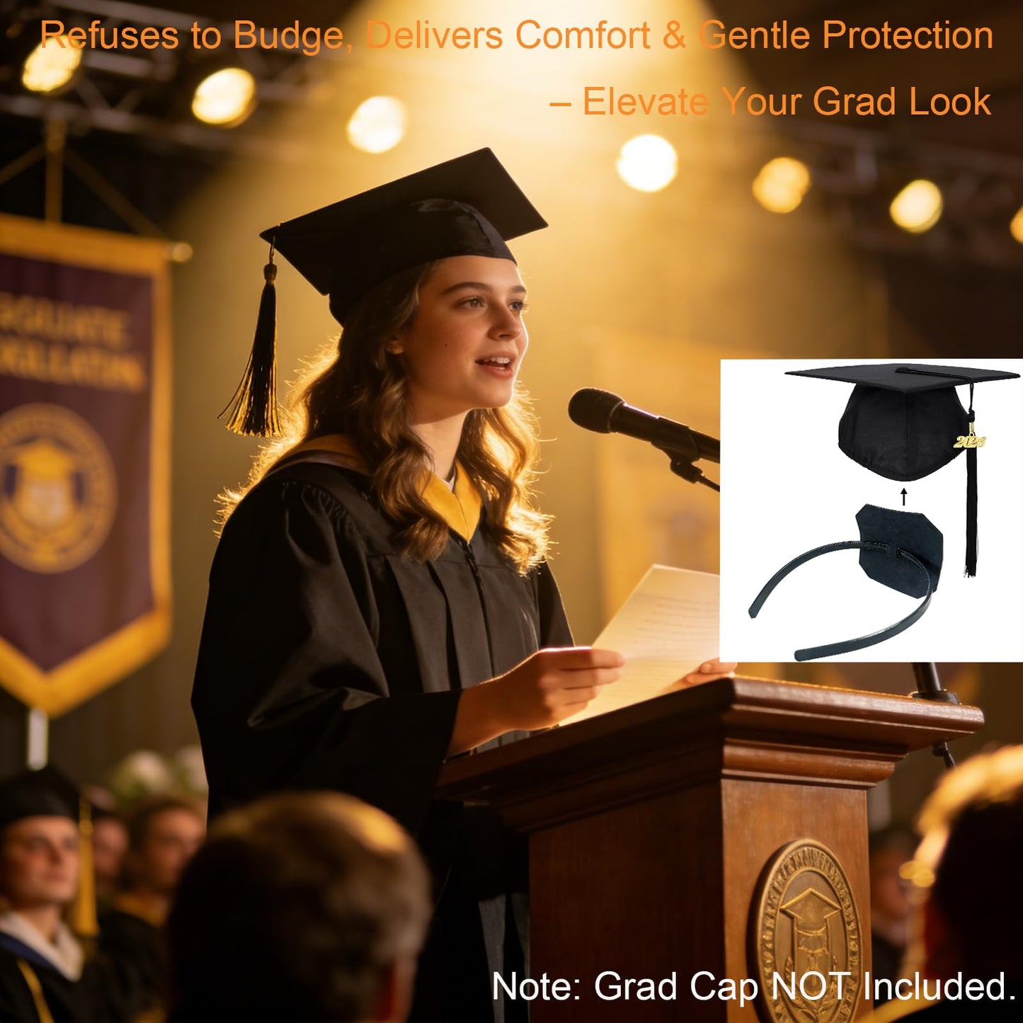Zeyoy Graduation Cap Headband Insert - Adjustable & Anti-Fall Hair Band for Securing Grad Cap, Firm Hat Accessories for Graduates (1, Black)
