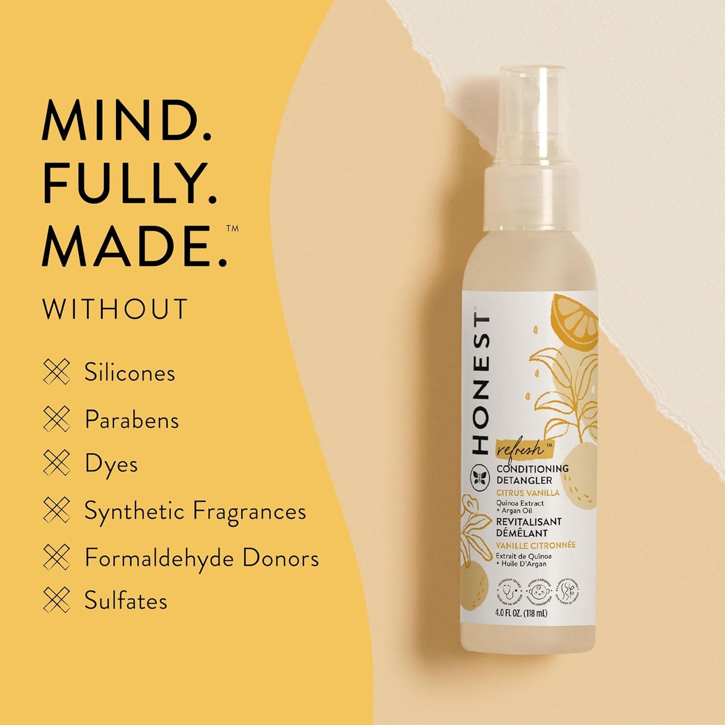 Conditioning Hair Detangler Spray - Tear-Free, Hypoallergenic Leave-In Conditioner | Citrus Vanilla, 4 fl oz