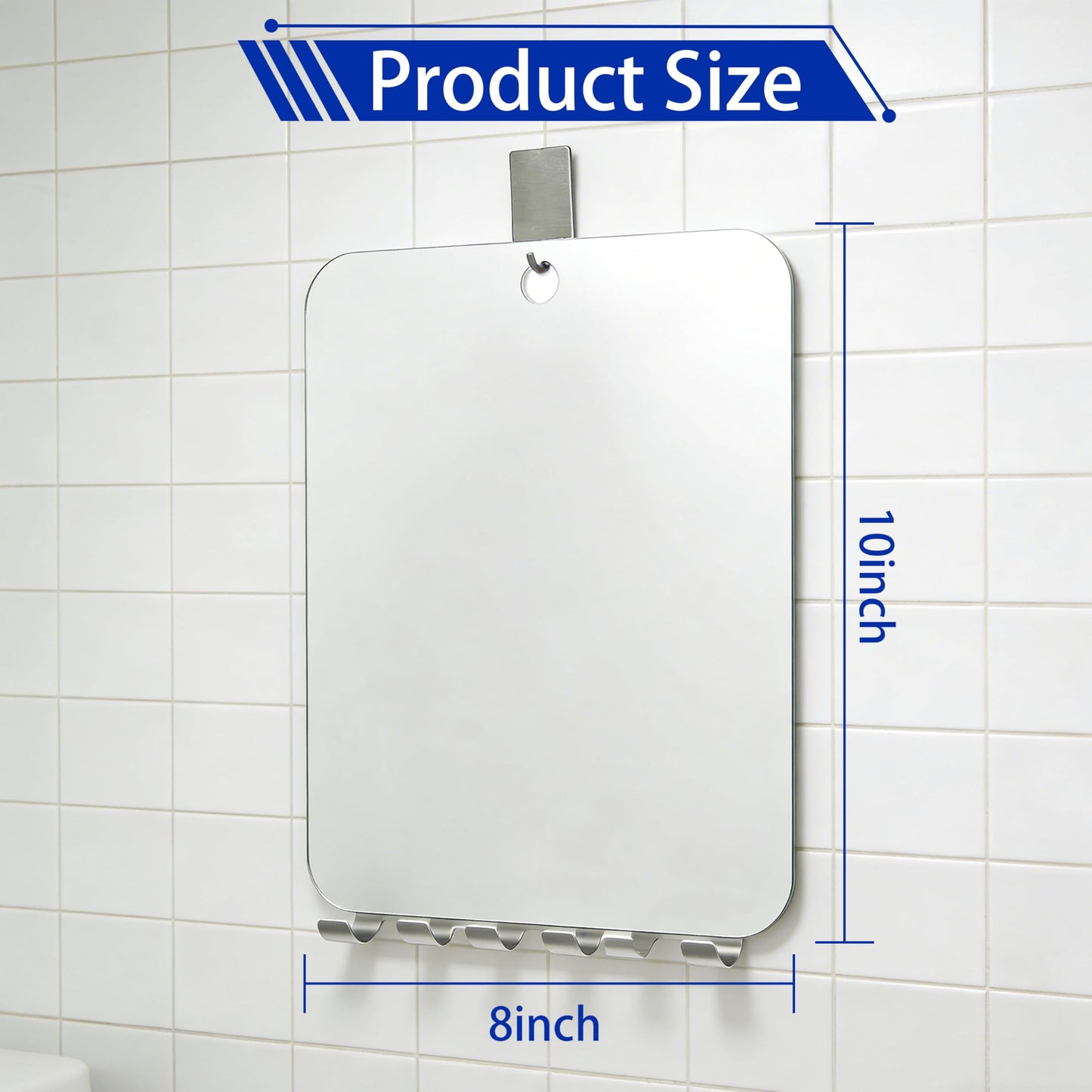Yuibthr Large Fogless Shower Mirror for Shaving with 3 Razor Holders, Anti-Fog Hanging Wall Mirror for Men Women, Essential Fog Free Bathroom Shower Accessories with Adhesive Hook (10”L x 8”W)