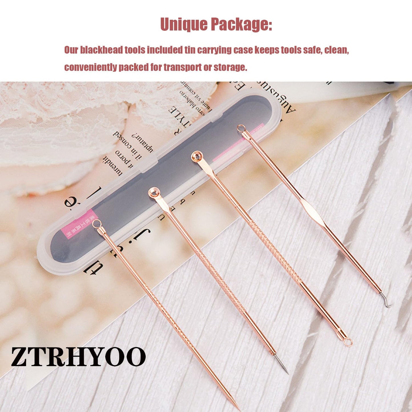 Blackhead Remover Tool - Comedone Extractor Kit for Acne Treatment | Blemish & Whitehead Removal, Includes Case (Rose)