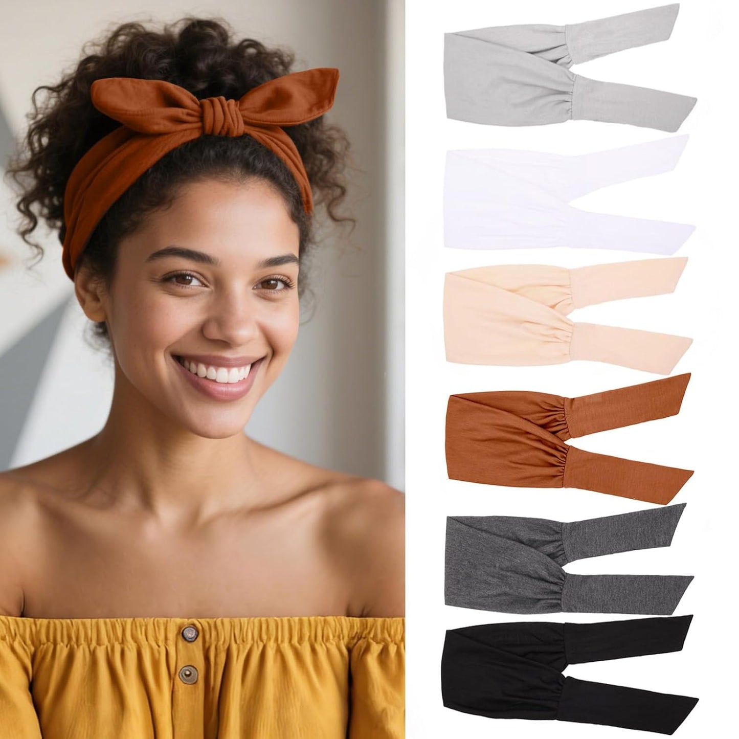 Knotted Adjustable Headbands for Women - 4 Pack Elastic Non-Slip Fashion Hair Bands for Yoga & Sports