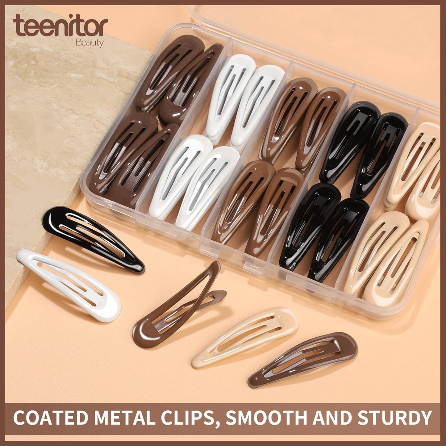 Teenitor Snap Hair Clips - 50 Pcs 2-Inch Metal Barrettes in Mixed Colors | Perfect for Women
