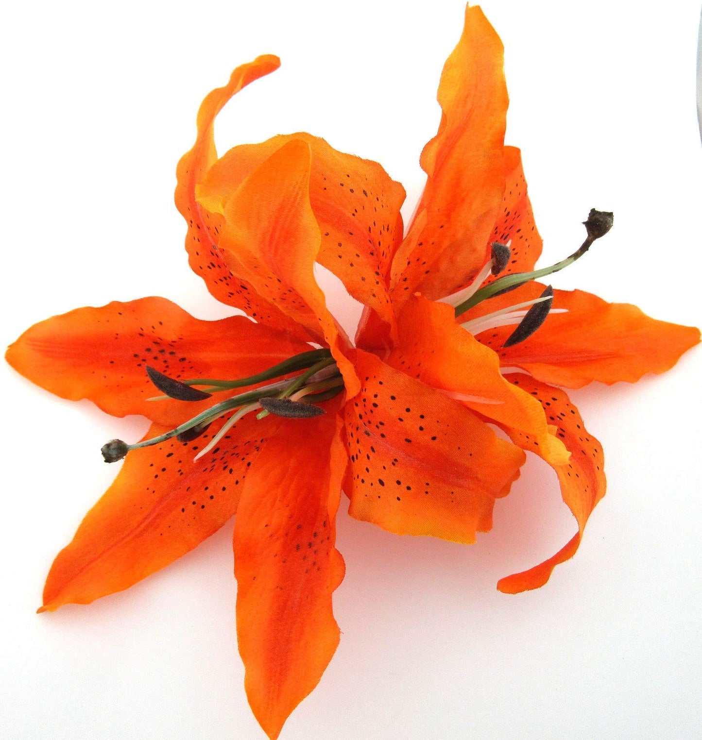 XL Double 8 inch Orange Tiger Lily Silk Flower Hair Clip