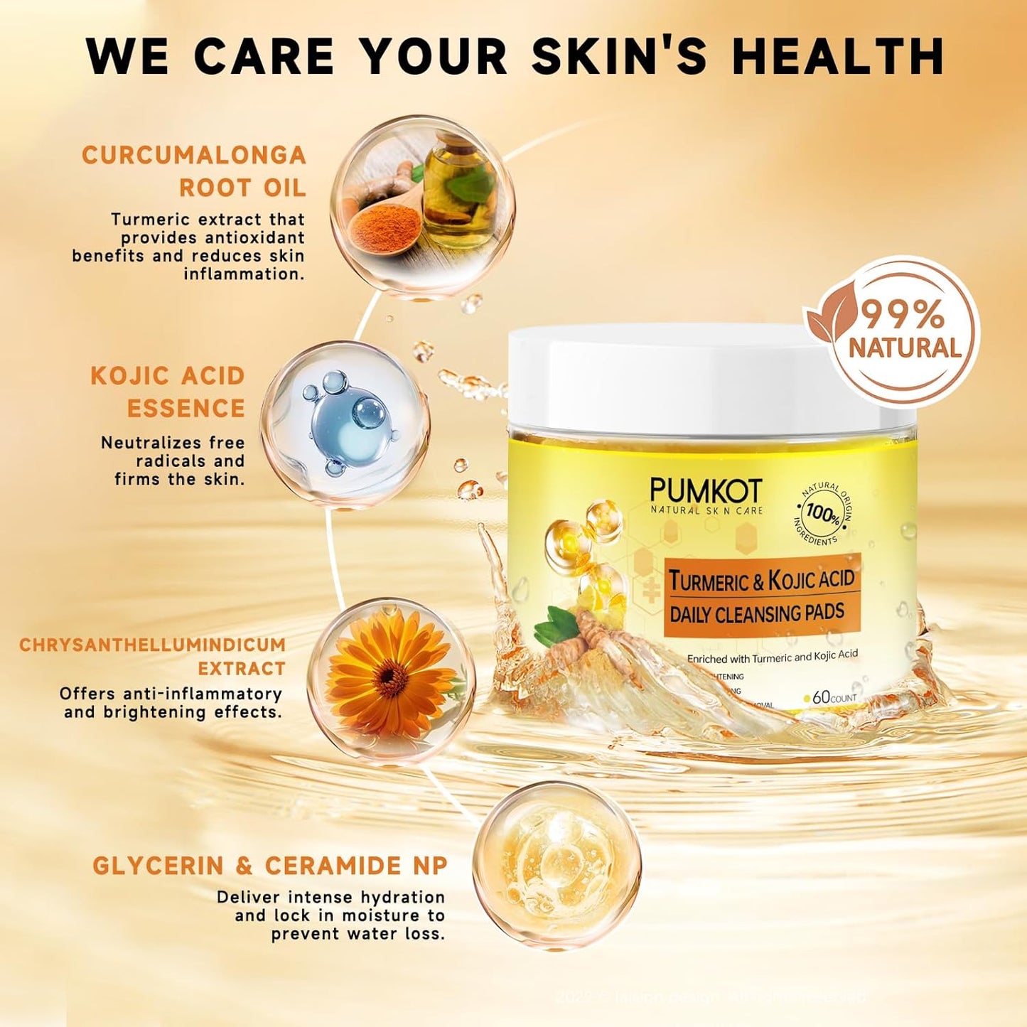 Turmeric Kojic Acid Cleansing Pads - Exfoliating Face Scrub Pads | 60 Count