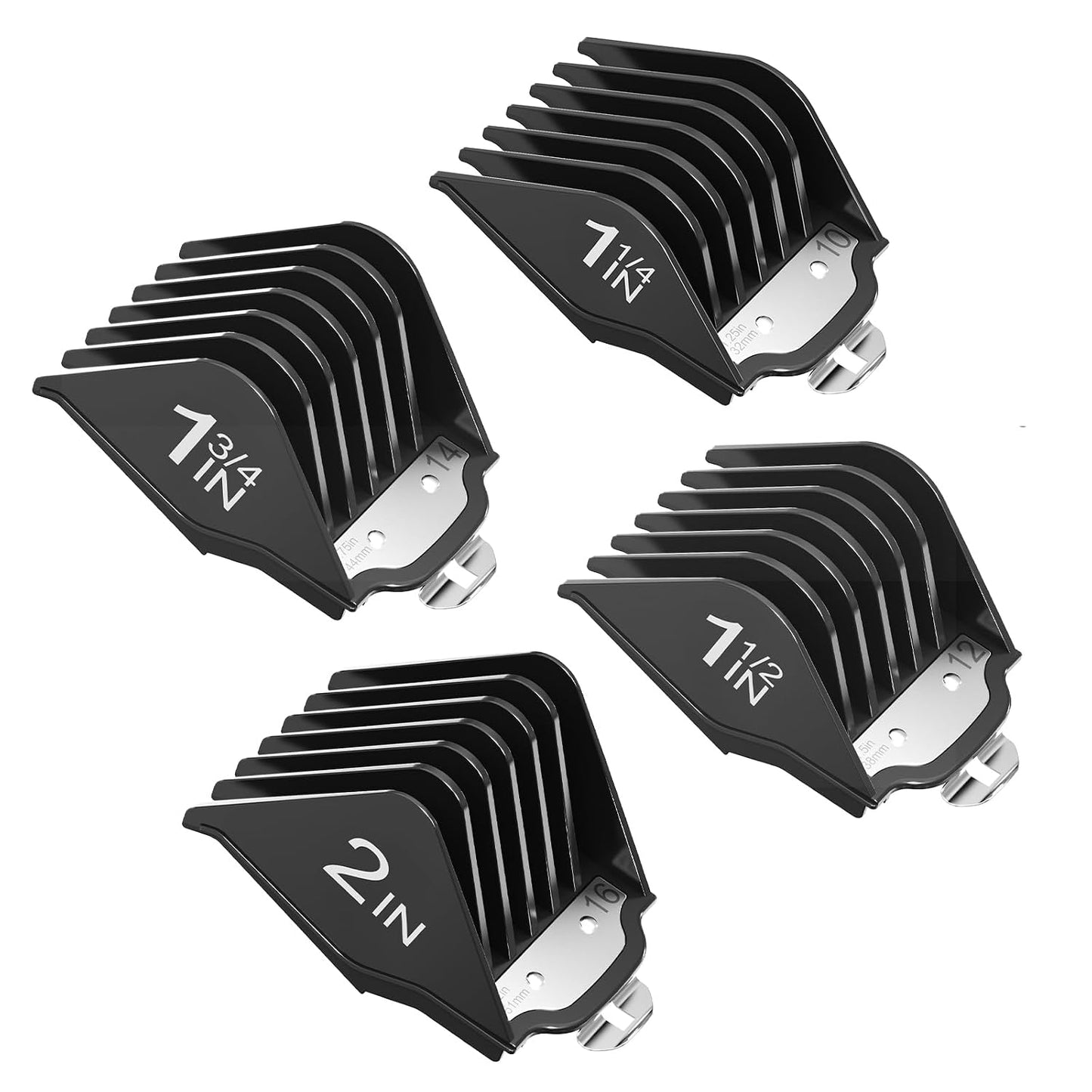 Professional Hair Clipper Guards - Metal Clip Combs for Wahl Clippers | 4 PCS Set in Black (1.25", 1.5", 1.75", 2")