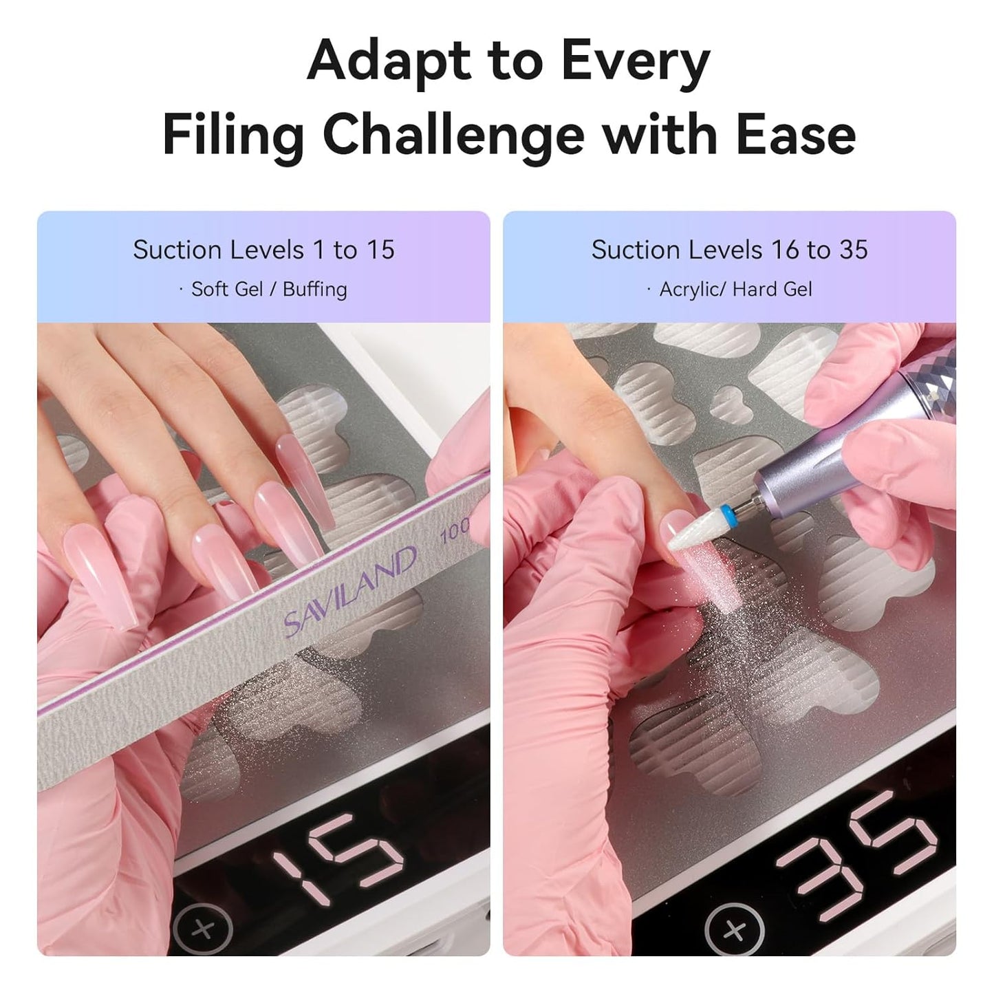 SAVILAND Nail Dust Collector - Powerful 400Pa Suction with Touch Screen & 35 Speeds | Reusable Filter for Salon Use