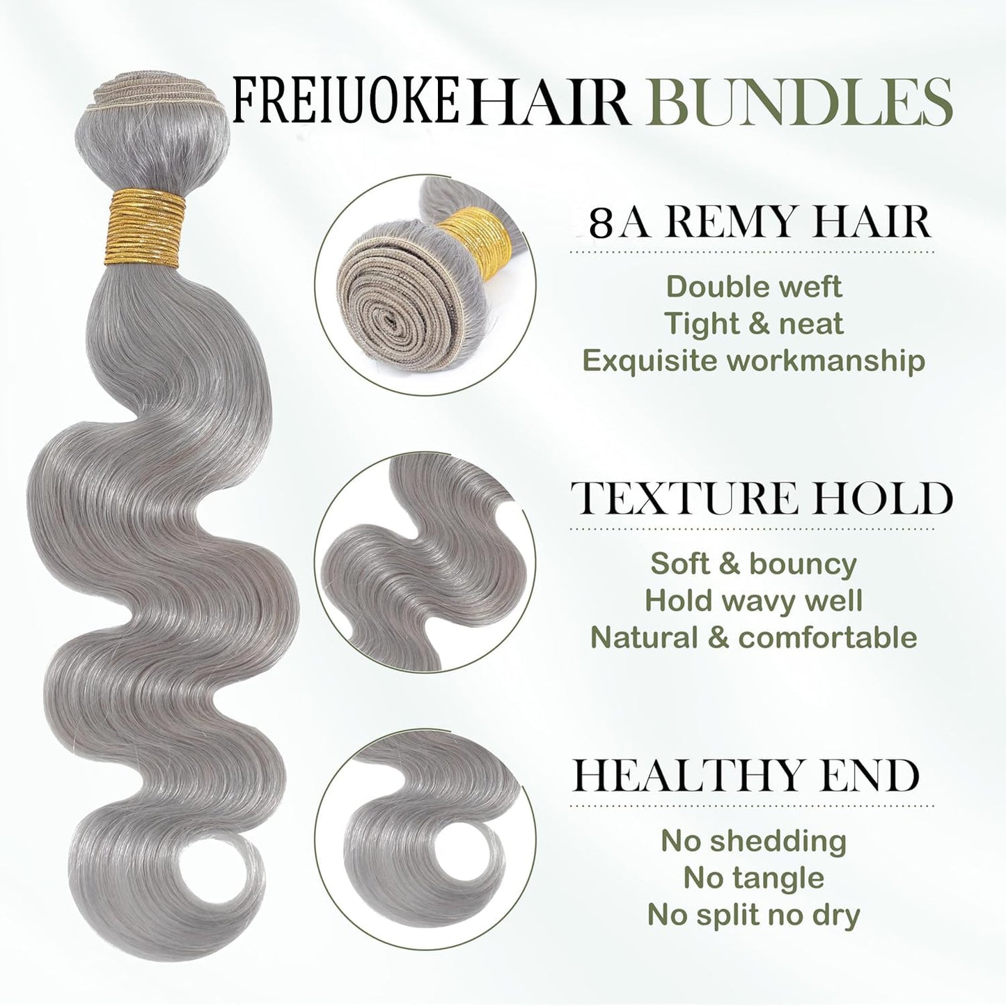 Grey Human Hair Bundles Gray Body Wave Bundle Silver Human Hair 3 Bundles 20 22 24 Inch 300g Brazilian Remy Gray Bundle