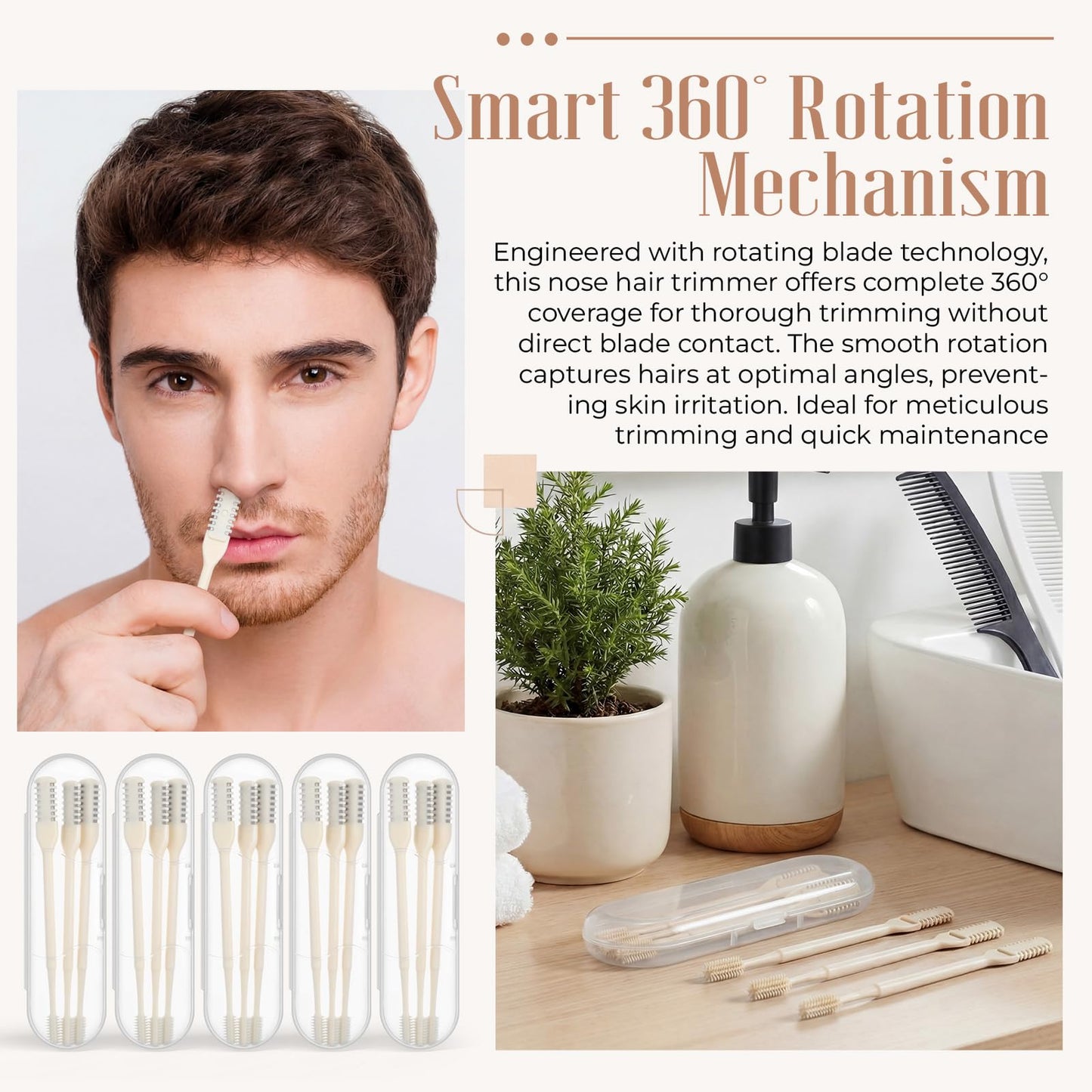 Lanties 15 Pcs 2-in-1 Nasal Hair Cutter Travel Double Sided Nose Hair Trimmer for Women Men Portable 360 Rotating Manual Nose Nasal Knife Soft Cleaning Brush with 5 Box Travel Package Yellow