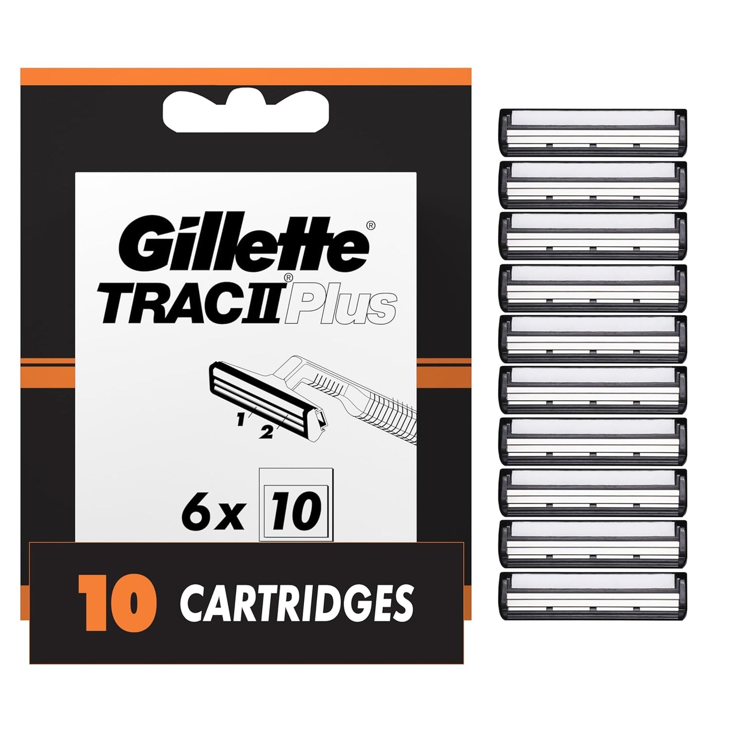 Gillette TRAC II Plus Razor Blade Refills - 10 Count for a Close, Comfortable Shave
