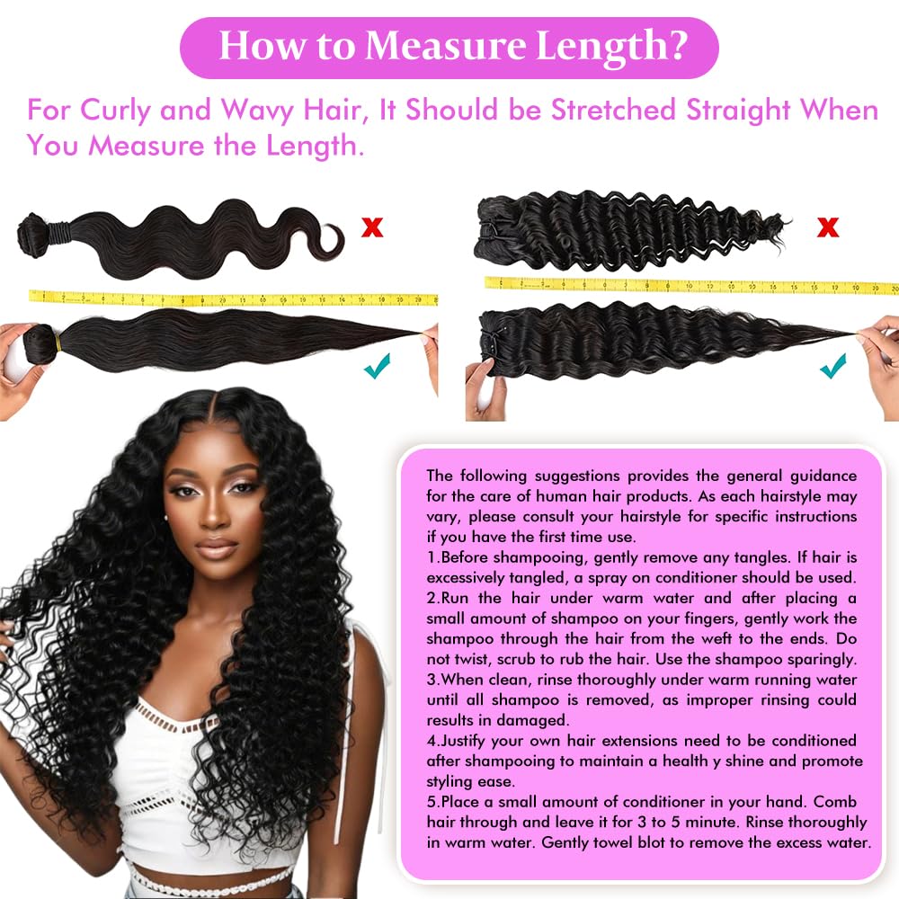 Human Hair Bundles Deep Wave 12 14 16 Inch Curly Bundles Human Hair 100% Unprocessed Brazilian Virgin Hair 3 Bundles For Women Wet and Wavy Quick Weave Hair Bundle Hair Extensions Natural Black