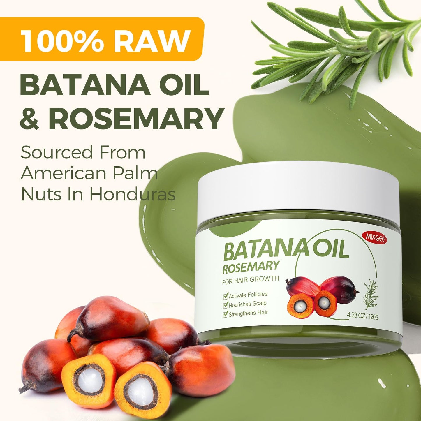 Mixgee Batana Oil Balm for Hair Growth & Thickness, Natural Formula With Batana & Rosemary Oil & Biotin, Promotes Scalp Health for Thicker, Fuller Hair(4.23 OZ)