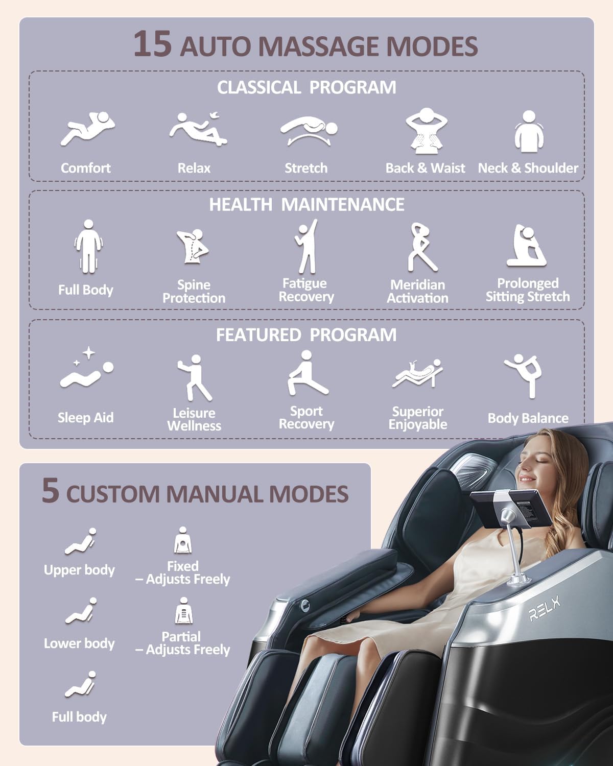Full Body Shiatsu Massage Chair - 20 Modes, Zero Gravity, Built-In Heat & AI Control | Black