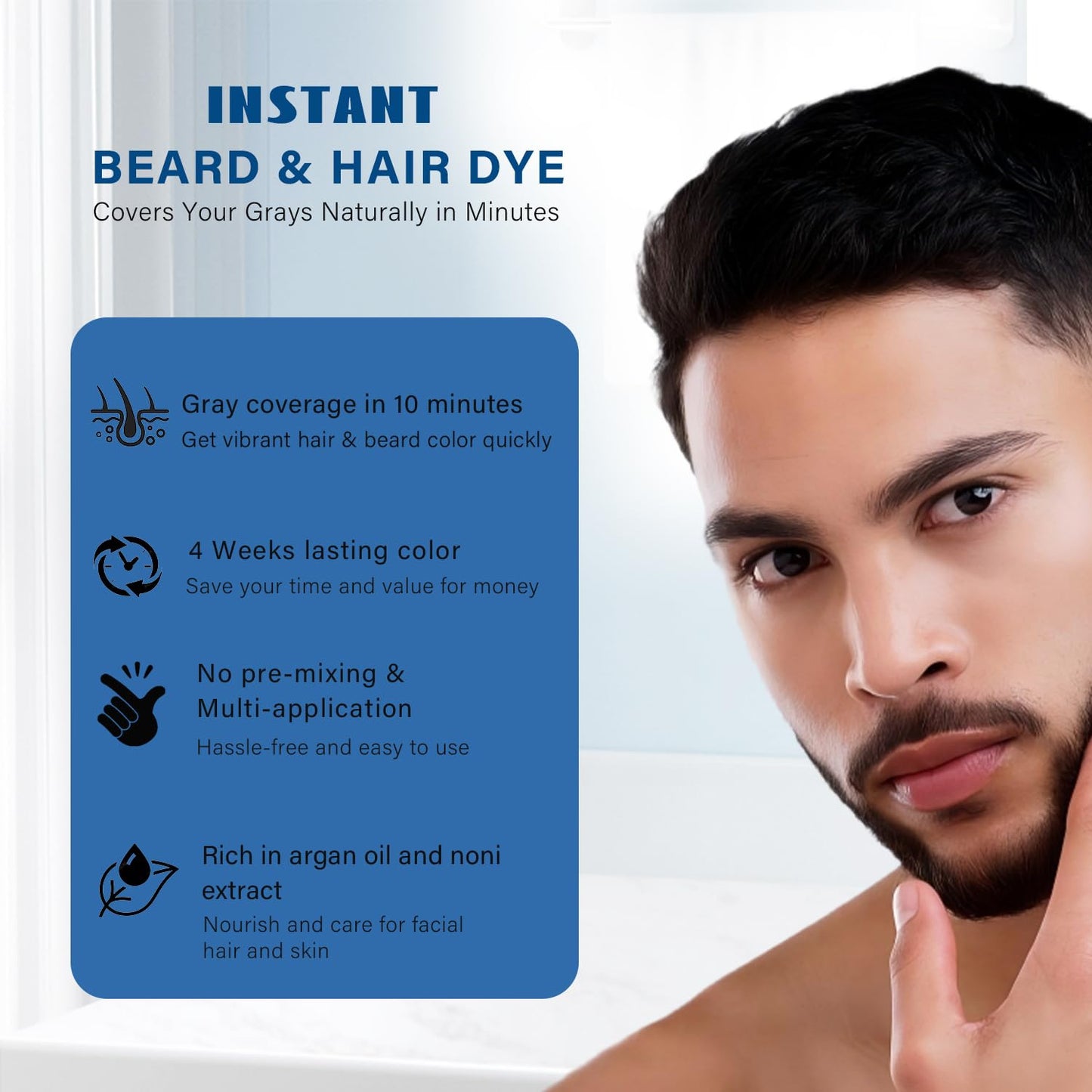 Men's Beard Dye & Hair Dye Shampoo - Semi-Permanent Black Beard Color for Instant Gray Coverage | Natural Formula, Works in 10 Minutes