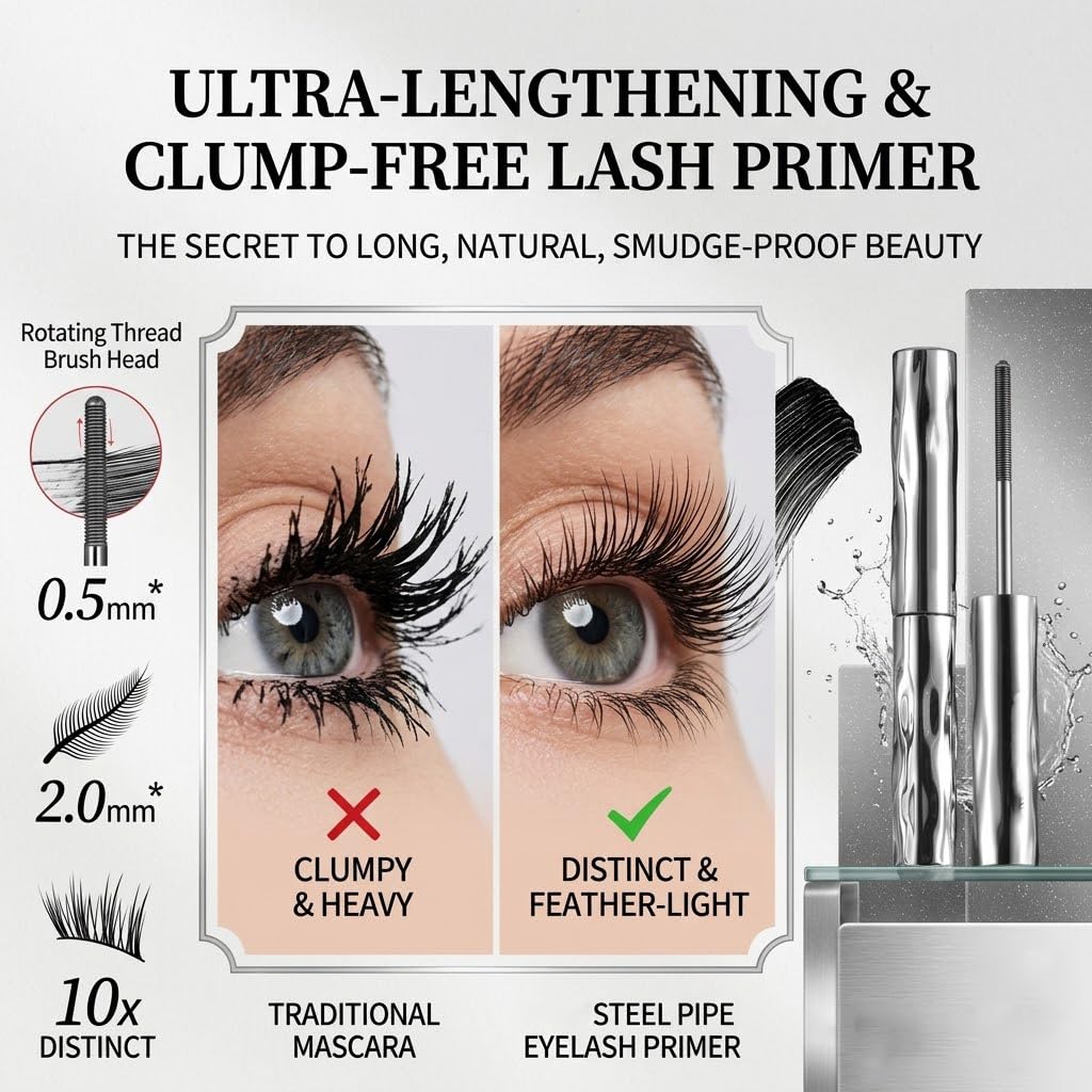 Dulhantocosh Waterproof Fiber Mascara, Tubular Eyelash Primer, Natural Non-smudged & Smudge-Resistant for Defined Lashes, Washable Waterproof, Lengthening and Long-Lasting (Black&Brown)