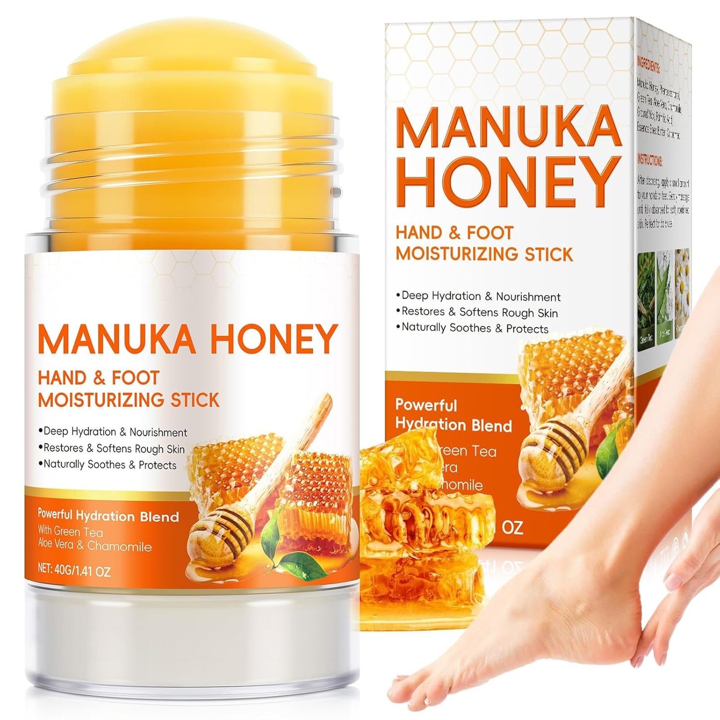 Manuka Honey Moisturizing Stick - Nourishing Foot & Hand Cream for Dry Cracked Skin | Portable 40g/1.41oz with Shea Butter & Aloe Vera