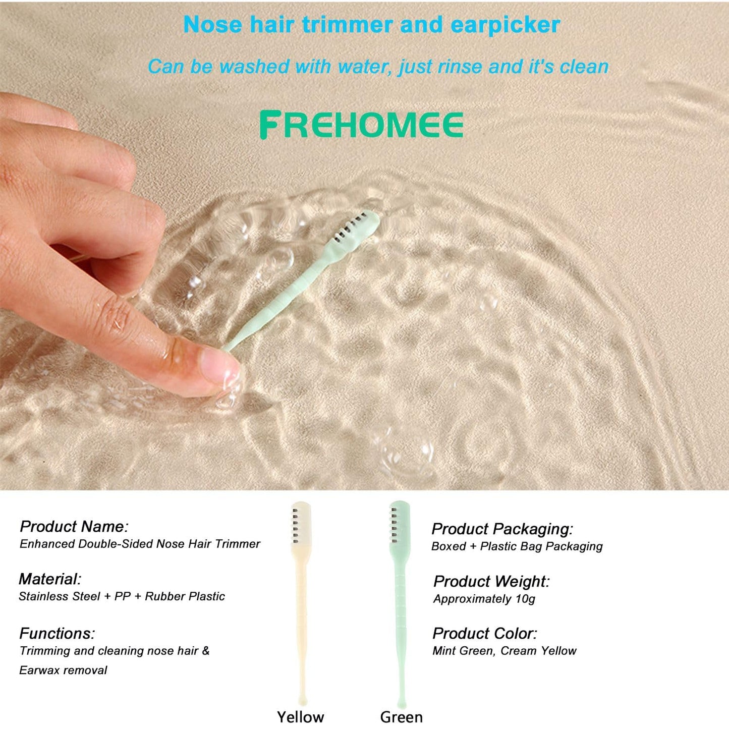 FREHOMEE Manual Nose Hair Trimmer for Man & Woman,Trimmer for Nose,Ear,Moustache Hair,Waterproof,Stainless Steel with Brush,Nasal Clippers (Green, 3 Pcs)