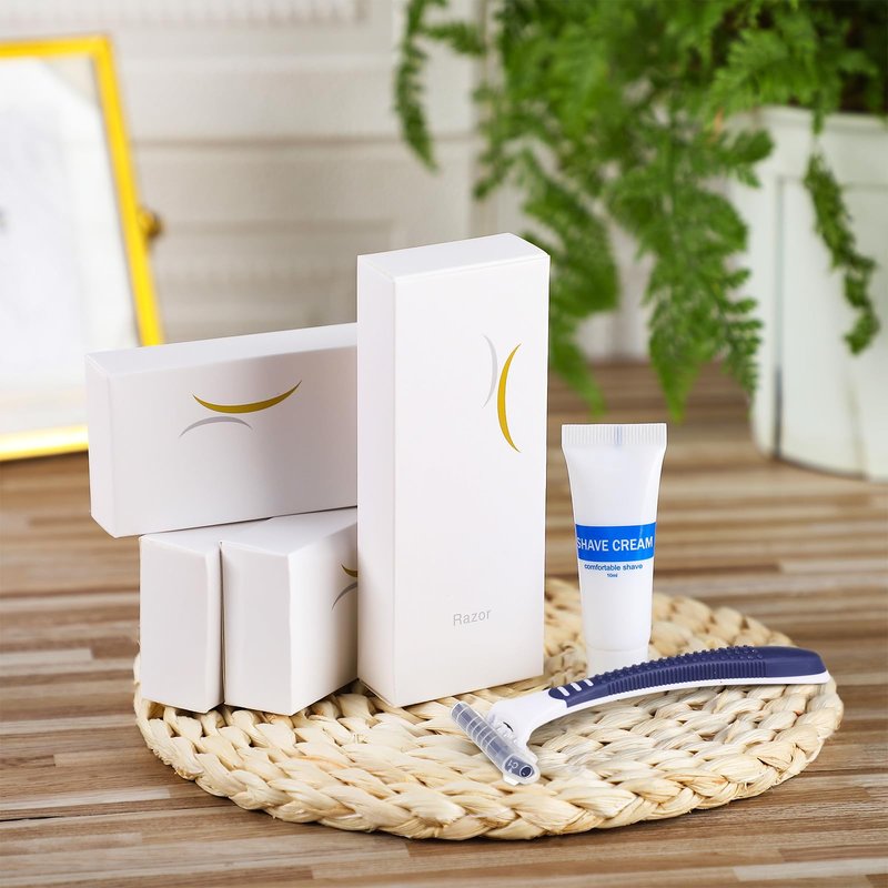 Hushee Shave Kit Bulk Travel Shaving Cream Disposable Twin Blade Razors and Cream Individually Wrapped Smooth Razor with Clear Cap Toiletries for Hotel Shelter Camping Travel Homeless (100 Pack)