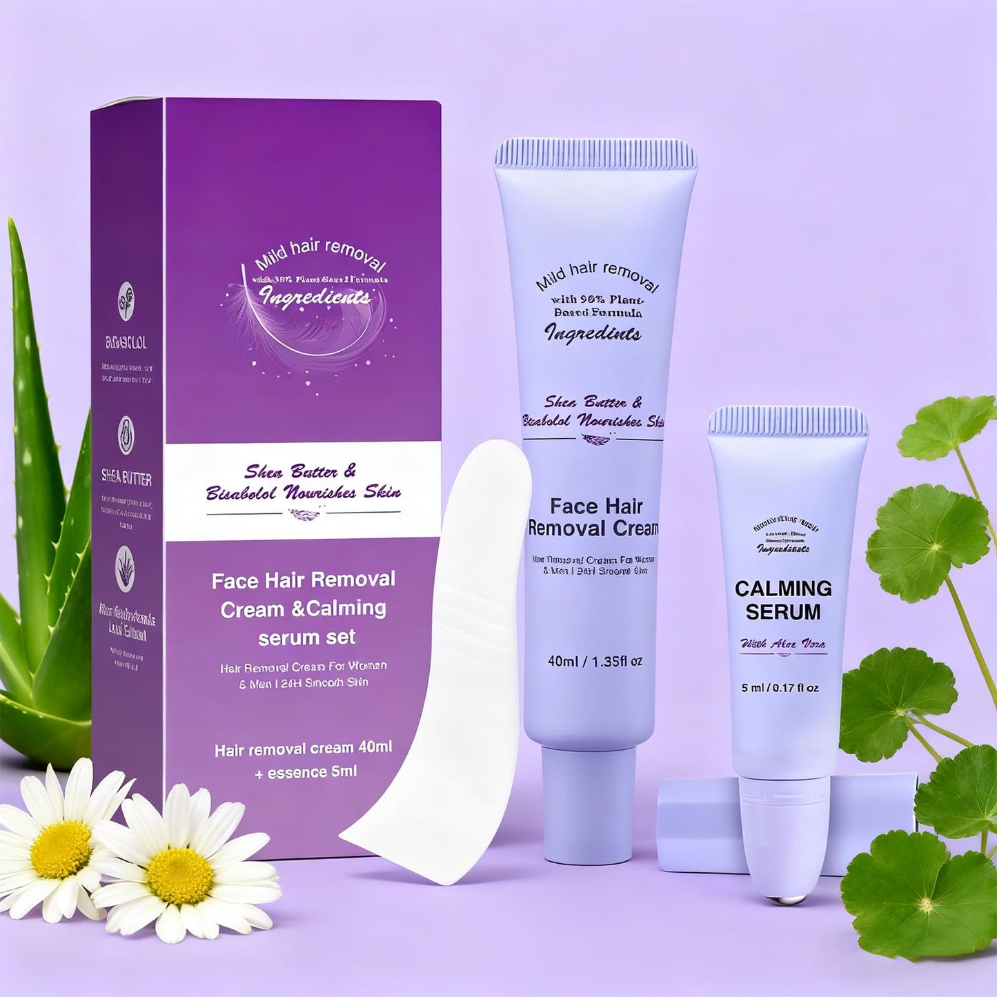 DR.Seya Facial Hair Removal Cream for Women, Gentle Facial Hair Removal Creams Kit With Scrape, Calming Serum, Flower Flavo Body & Face Hair Removers Cream for Women (3 kits)