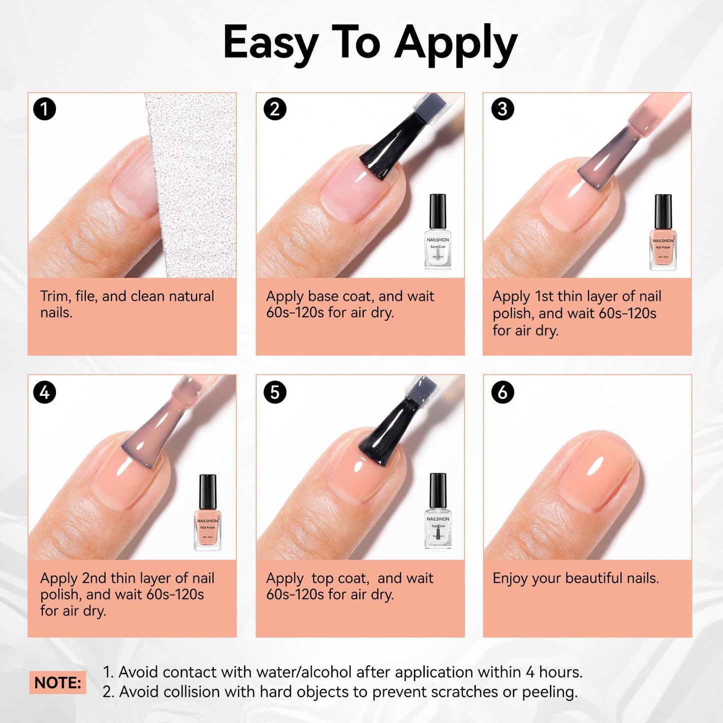 Nailshion Jelly Nail Polish Sheer Peachy Nude, Air-Dry & Non-Gel