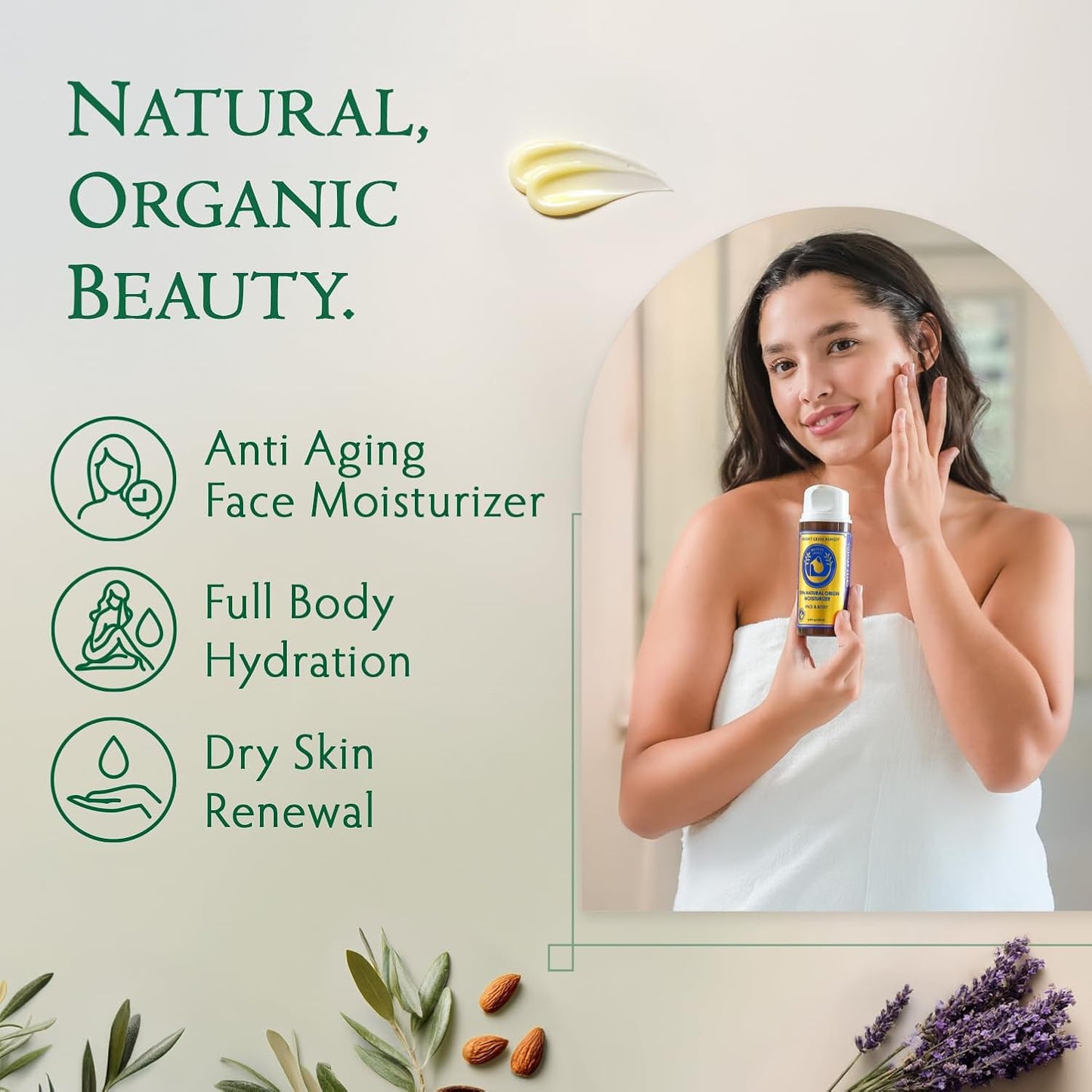 Organic Face Moisturizer for Dry Skin - Anti-Aging Body Butter with Almond, Jojoba & Lavender Oil | 3.4 oz