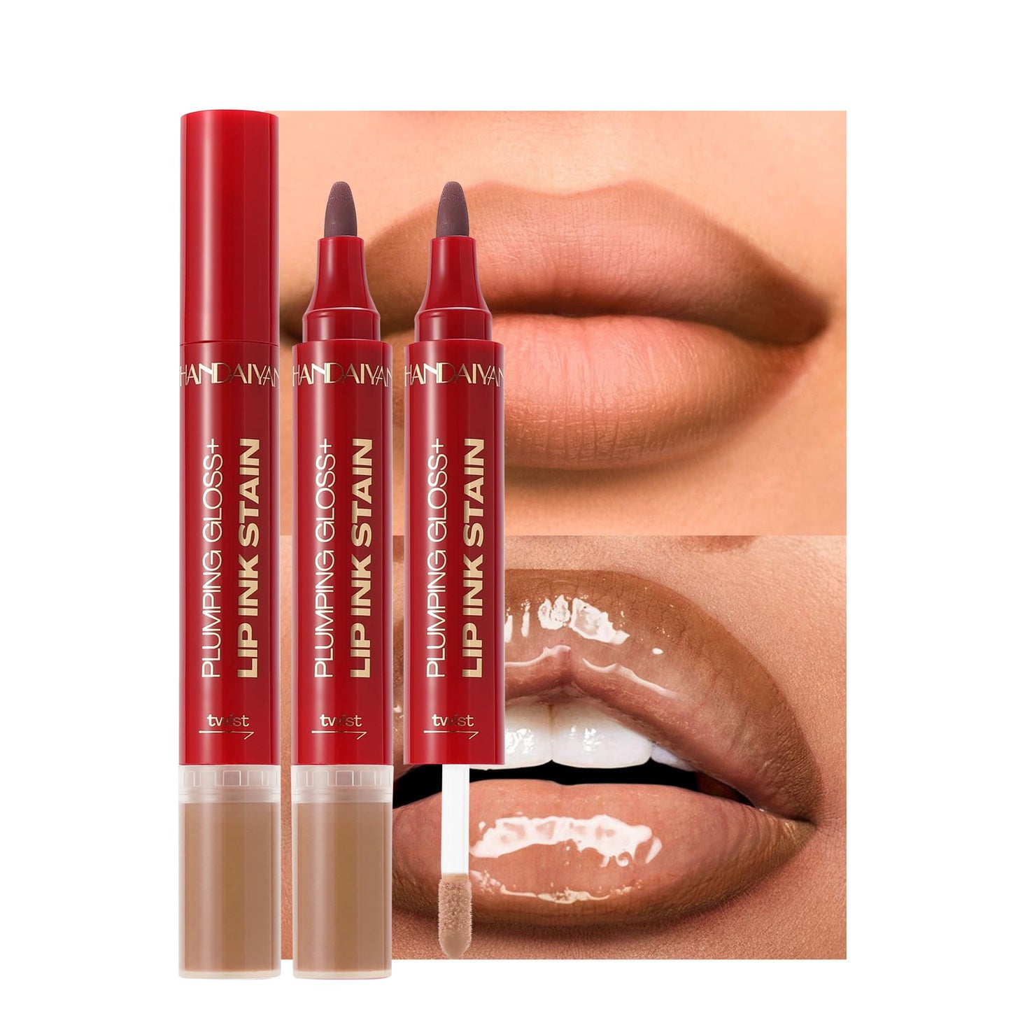 Beauty Glazed 2-in-1 Lip Stain & Plumping Lip Gloss – Lip Oils + Lip Liner Pencil Lip Combo for Fuller, Defined Lips – Long Lasting, Smudge-Proof, High-Shine Color (#06 Warm Cocoa Brown)