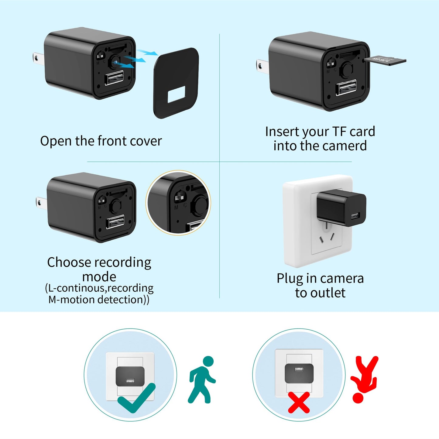 DUVIX Mini Camera with 64G Card 1080P Small Security Camera Charger with Motion Detection for Indoor (No WiFi)