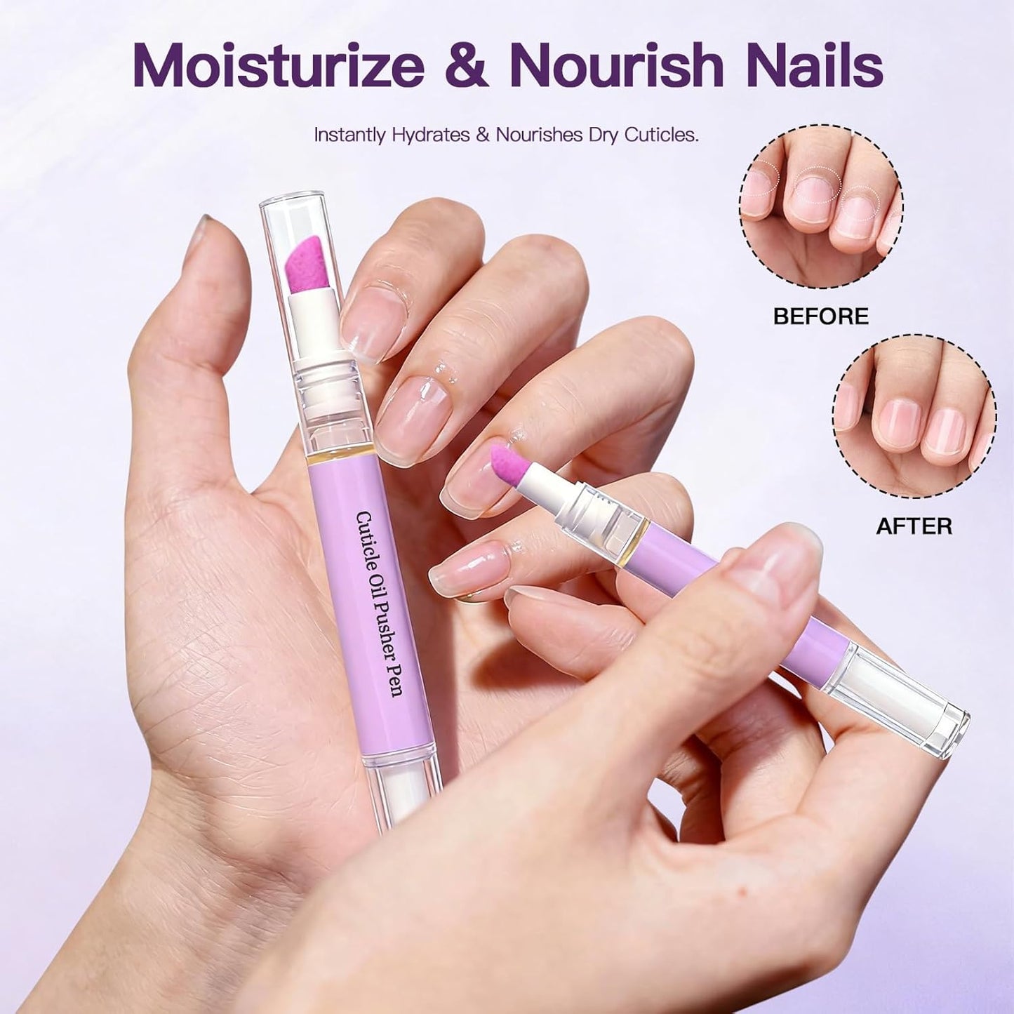 Cuticle Oil Pusher Pen - 2-in-1 Nail Cuticle Applicator for Dry & Damaged Nails | Portable Moisturizer (1PC)
