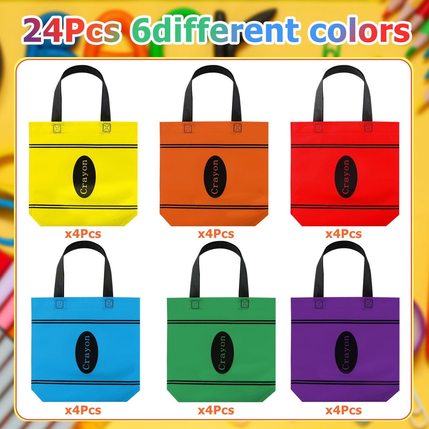 Hosuly 24 Pcs Back to School Gift Bags Crayon Tote Bags End of Year Bulk Goodies Decor for Teacher Appreciation Preschool Kindergarten Graduation Party Supplies