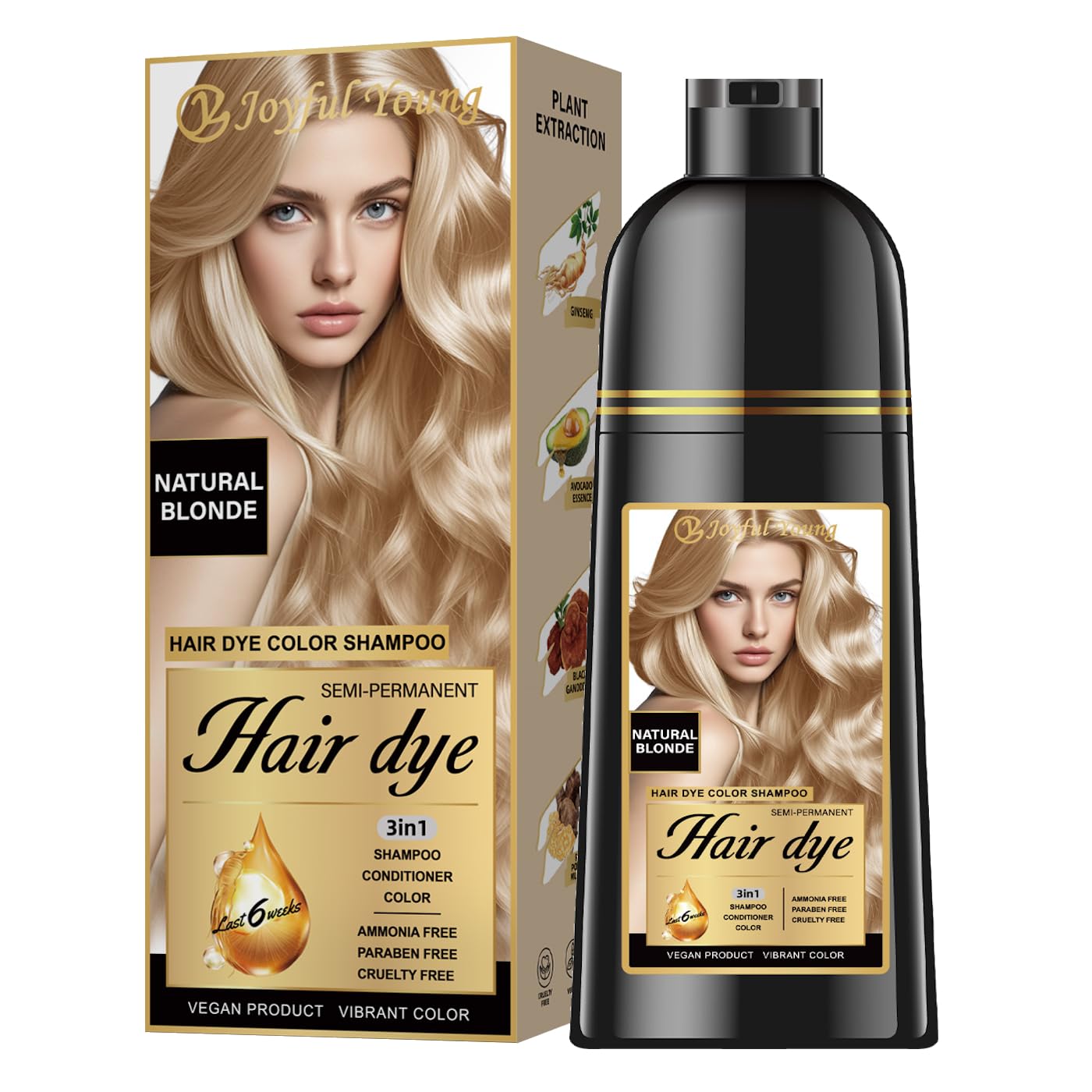 Light Brown Hair Dye Shampoo - 3-in-1 Semi-Permanent Gray Coverage | Vegan & Ammonia-Free
