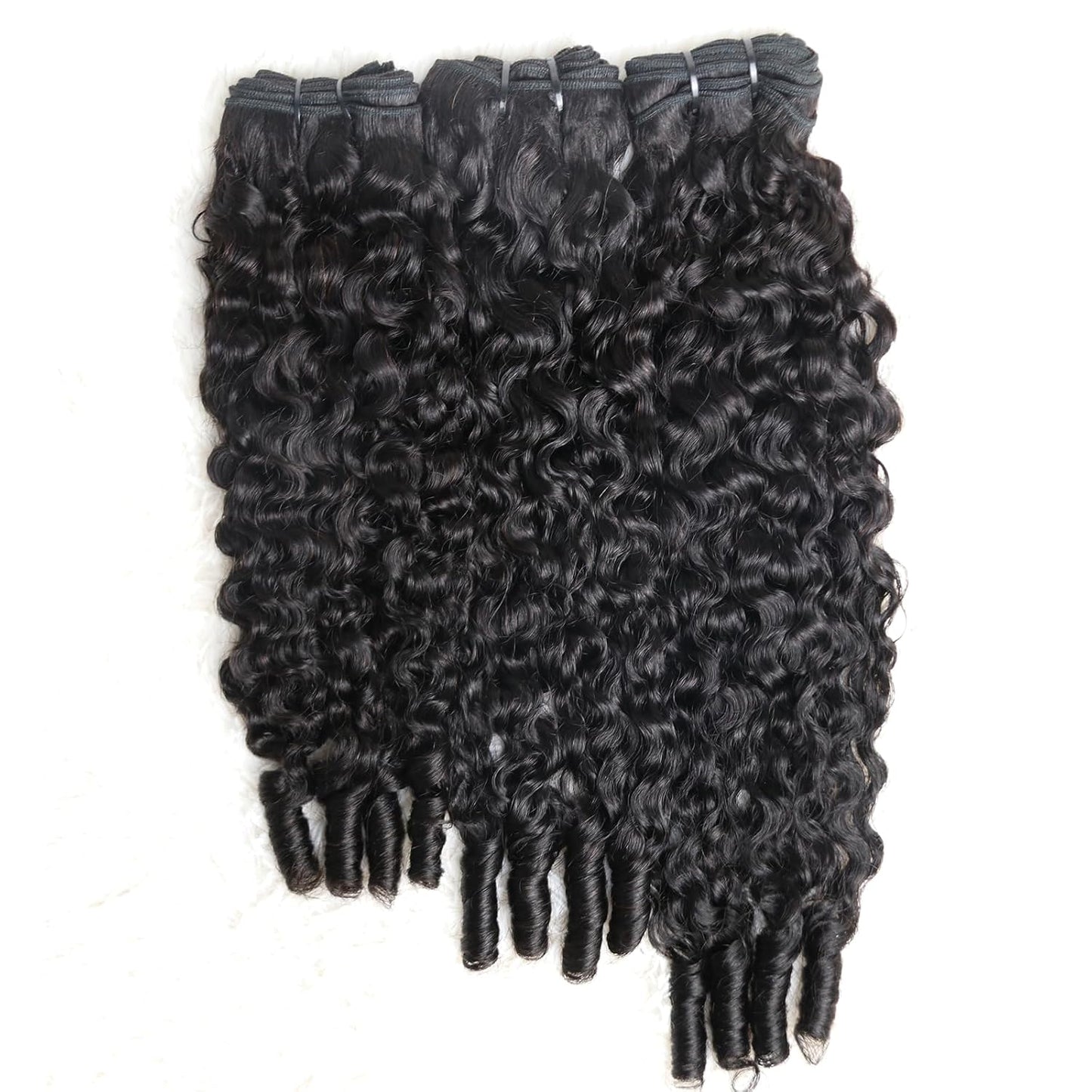 Curly Human Hair Bundles - 16, 18, 20 Inches | Water Wave Burmese Curly Weave for Women, Natural Black