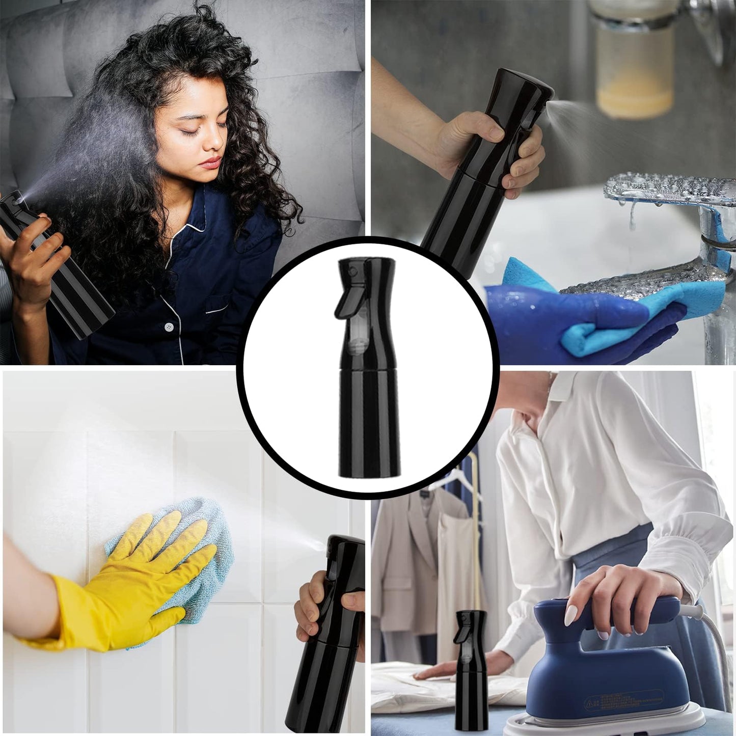 Zuhose Spray Bottle for Hair (6.8OZ /200ML) Continuous Ultra Fine Mist Sprayer for Hair, Salons, Barber, Plants, Skin Care, Cleaning 2 Pack Black