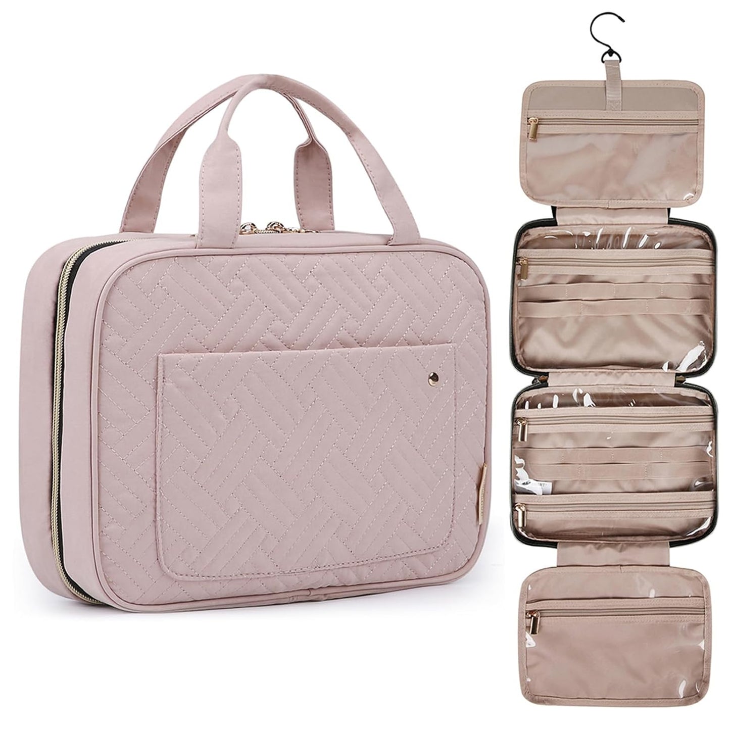 Toiletry Bag | Water-Resistant Travel Organizer with Hanging Hook - Medium Baby Pink