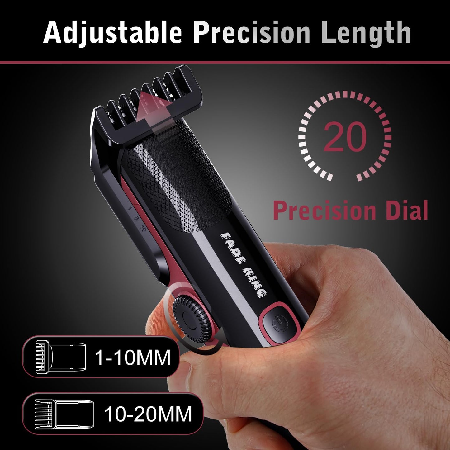 FADEKING Beard Trimmer for Men, Professional Hair Trimmer, Waterproof Electric Beard Trimmer Razor for Nose, Body, Face & Mustache, Cordless Hair Clippers, Grooming Gifts for Men (Red)