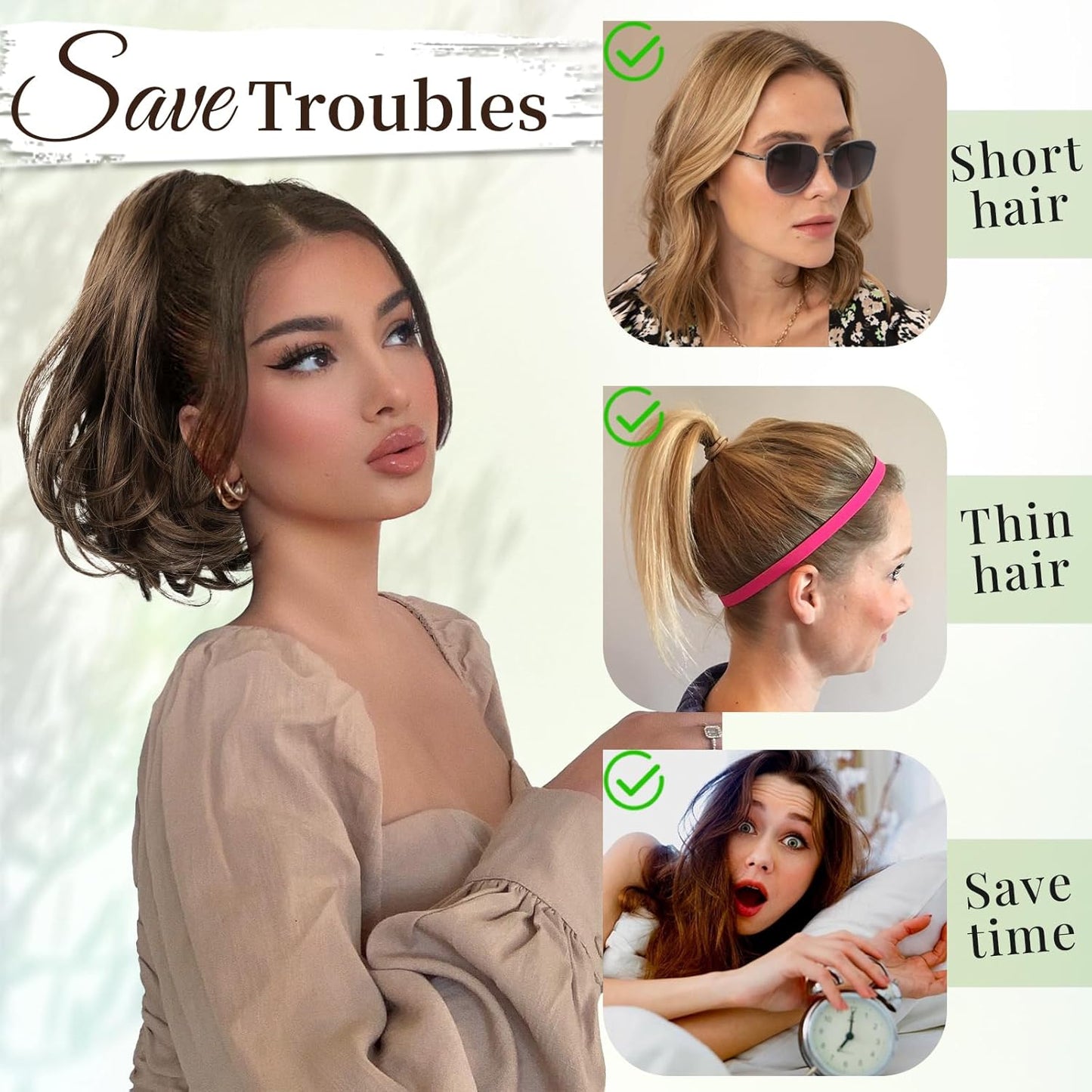Ponytail Extension - 10" Short Claw Clip-In Wavy Hairpiece for Women | Medium Brown, Synthetic