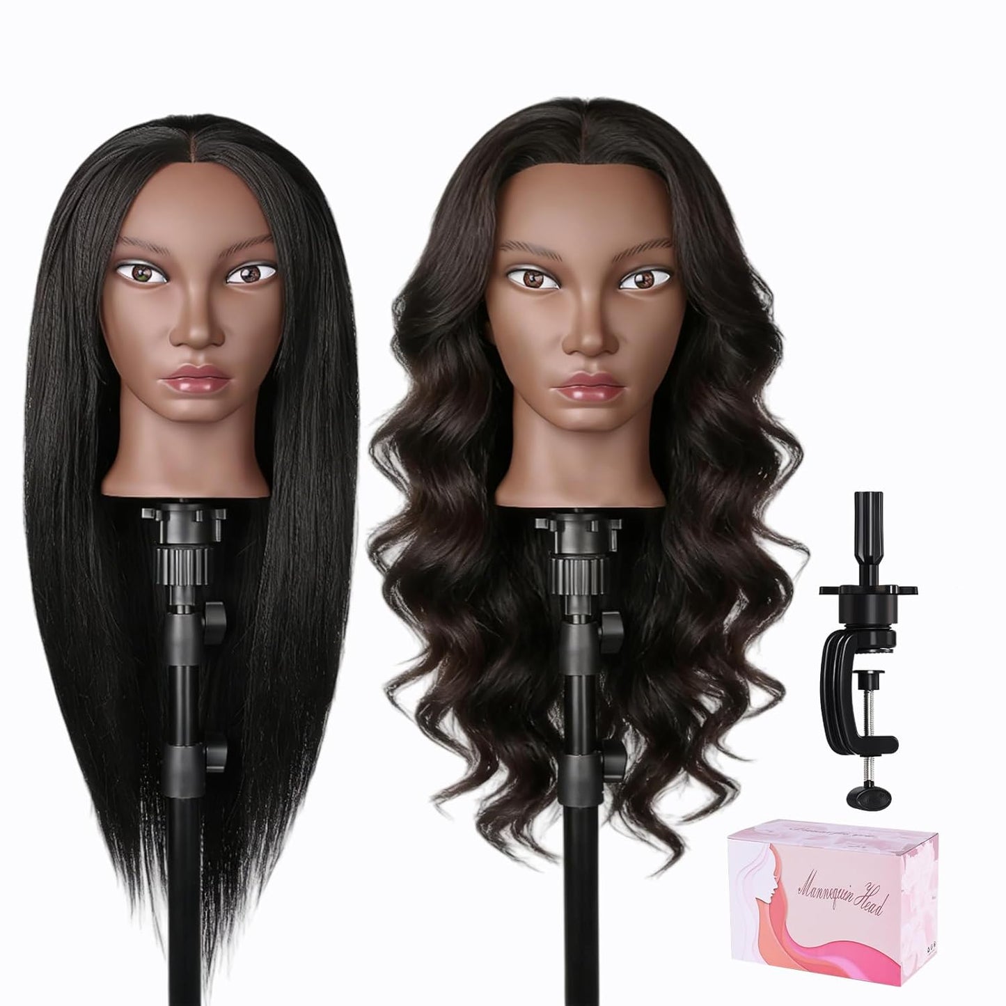 Beauty Star Mannequin Head - 18-Inch Real Human Hair Styling Head for Braiding & Cosmetology Training | Dark Brown Hair, Blue Eyes