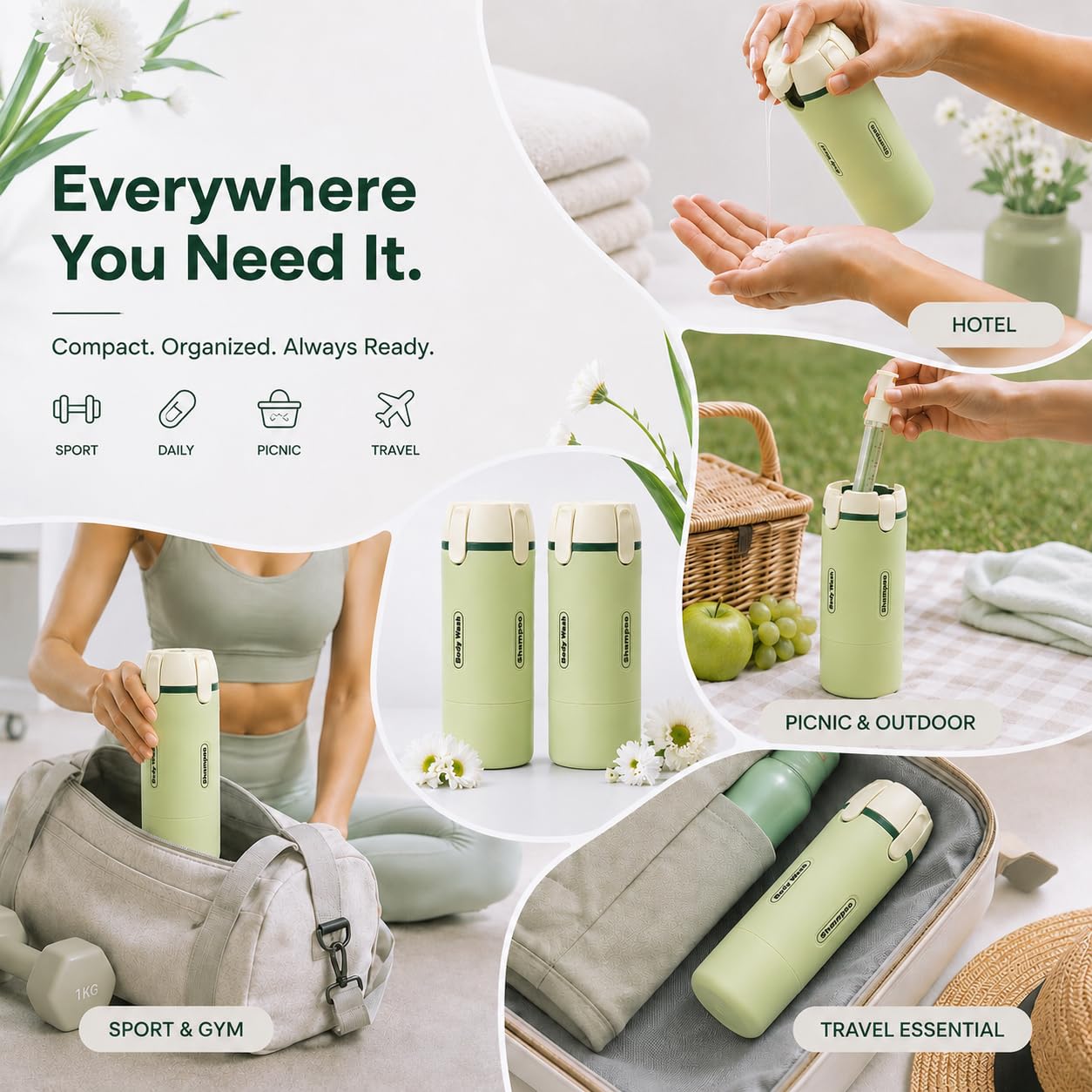 Travel Dispenser Bottle Set 4 in 1 Leakproof Containers Luggage Tag