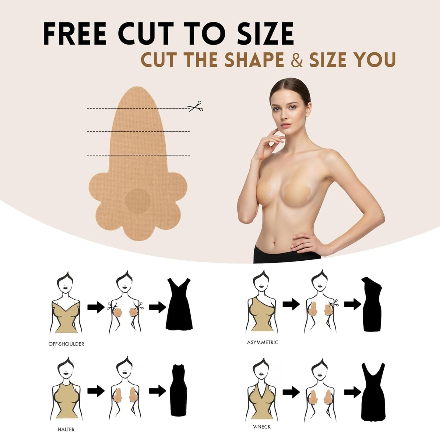Boob Tape for Breast Lift - 10 Pcs Invisible Body Tape with Pasties for Women | Comfortable & Discreet