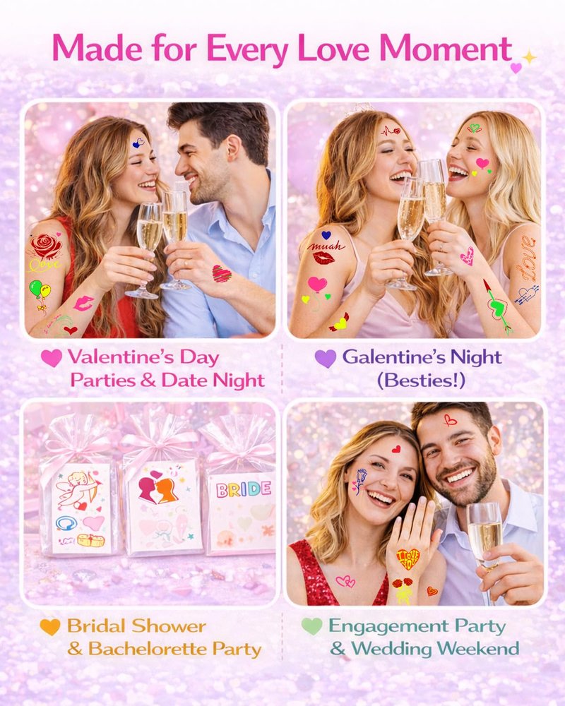 Bachelorette Temporary Tattoos - 75 Waterproof Heart & Cupid Designs | Bridal Shower & Party Favors