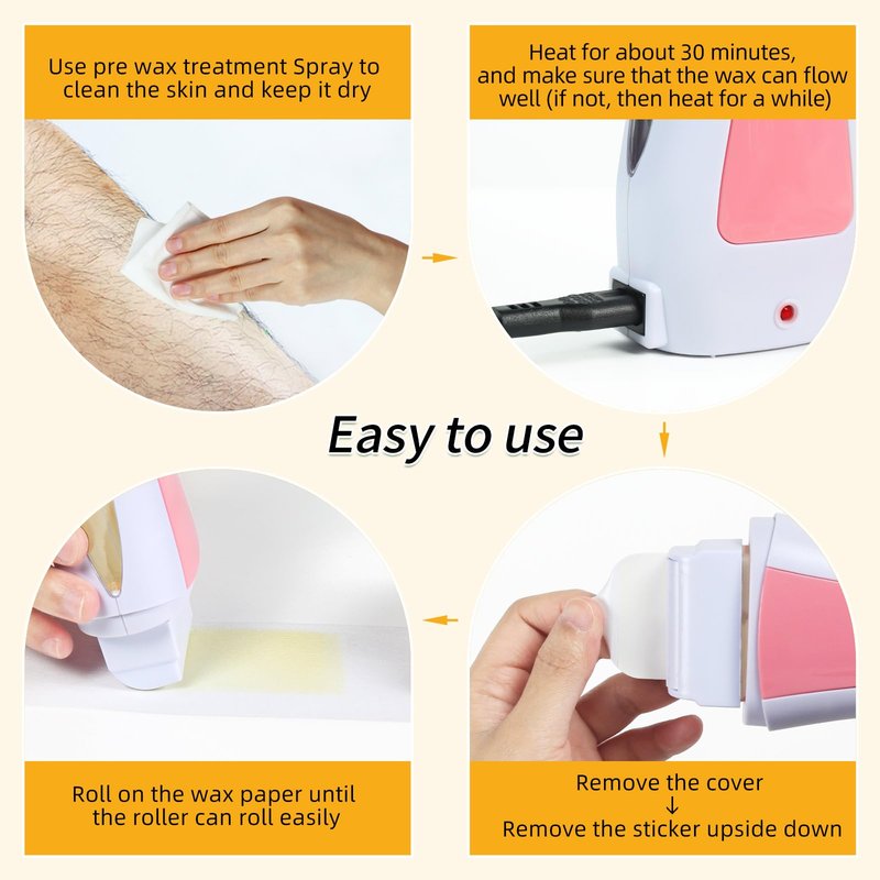 Roll on Waxing Kit for Hair Removal Roll Waxing Kit for Women Men Wax Heater with 2 Wax Roller Cartridge Refill for Legs Arms and Underarm