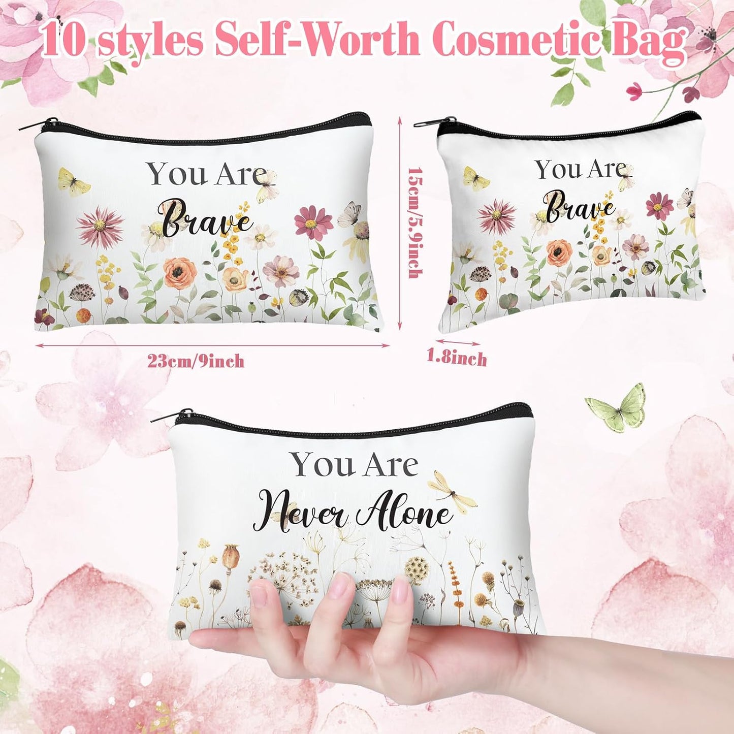 Inspirational Cosmetic Bag Set - 10 Pcs Religious Makeup Pouches for Women | Wildflower & Beige