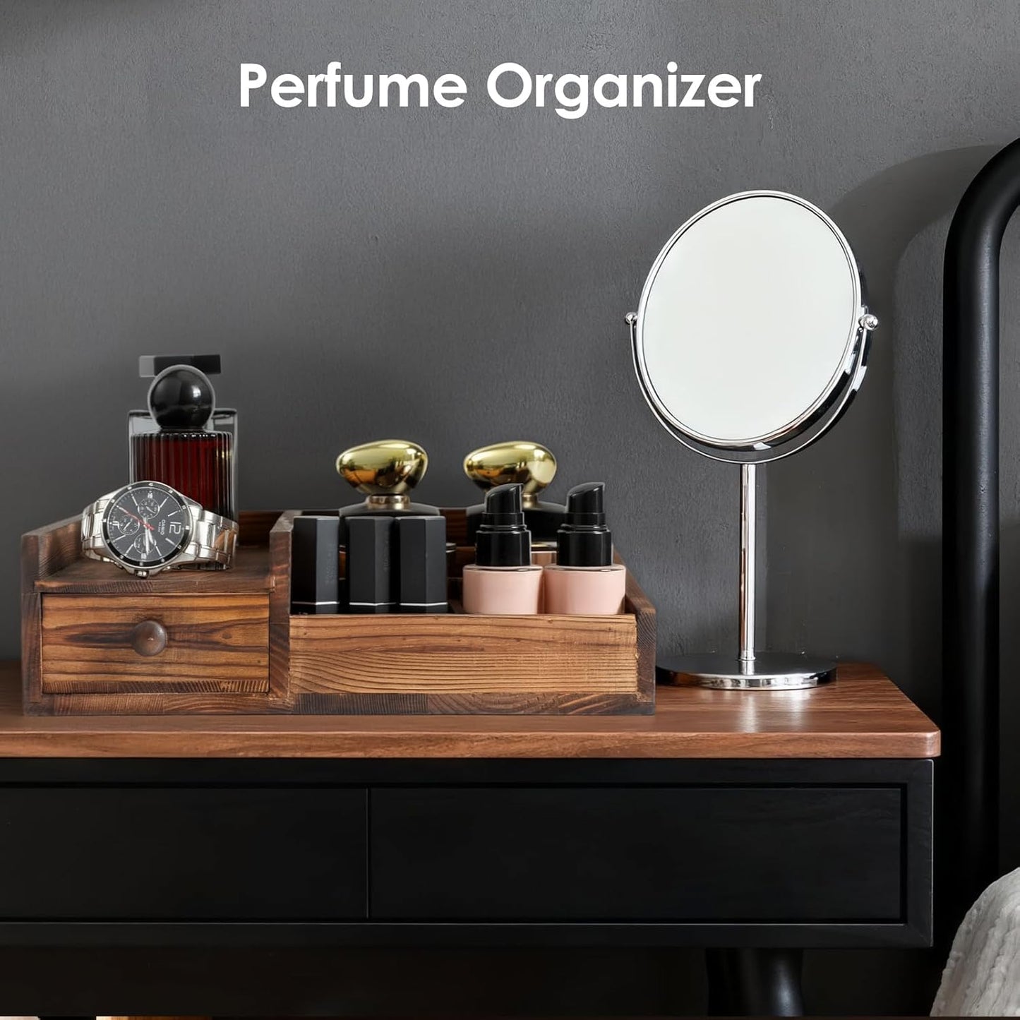 Cologne Organizer for Men - Stylish Perfume Stand with Elegant Design | Bathroom Countertop Decor
