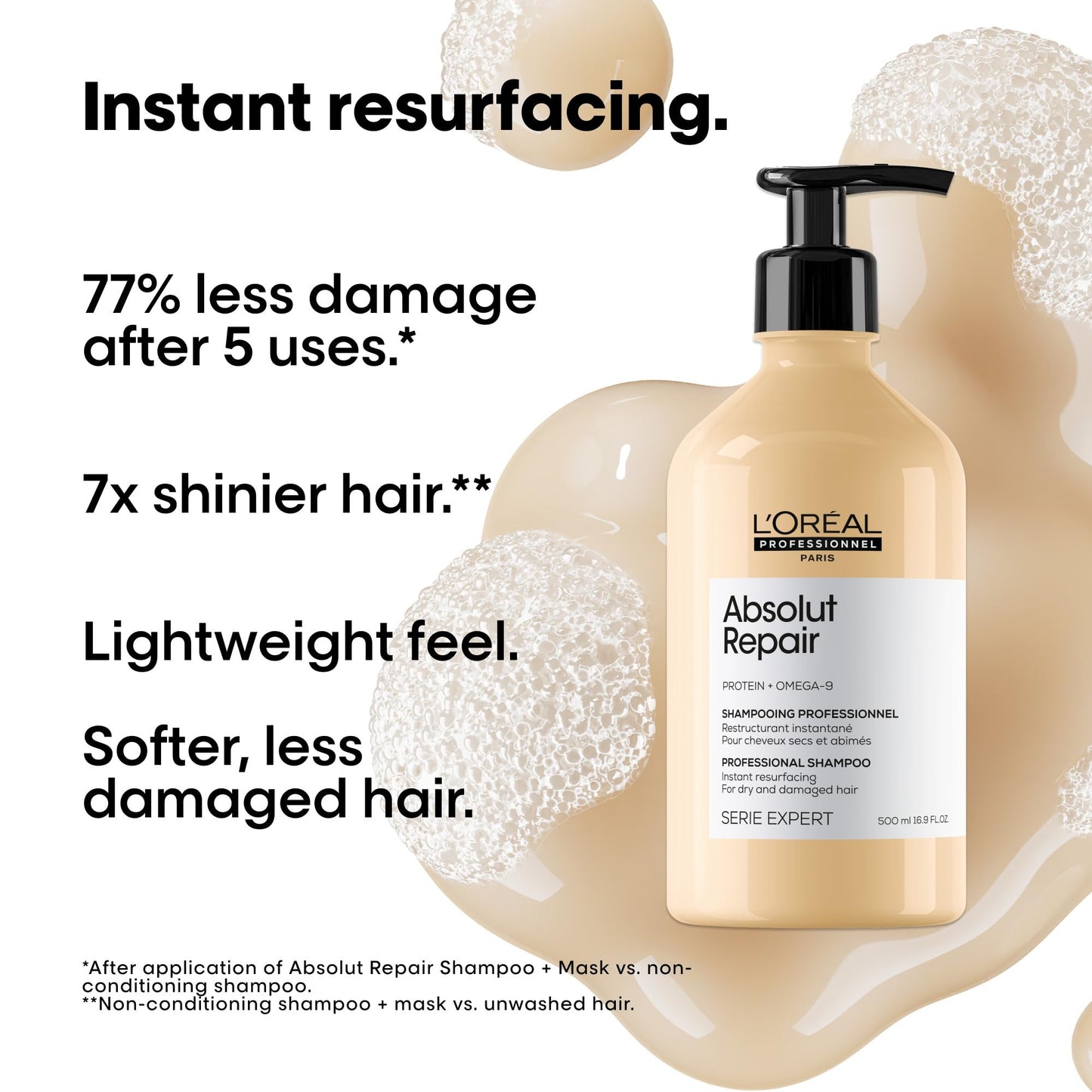 L'Oréal Professionnel Paris Absolut Repair Shampoo – Nourishing Protein Shampoo For Dry, Damaged Hair, Repairs Damage and Provides Shine, 16.9 Fl Oz